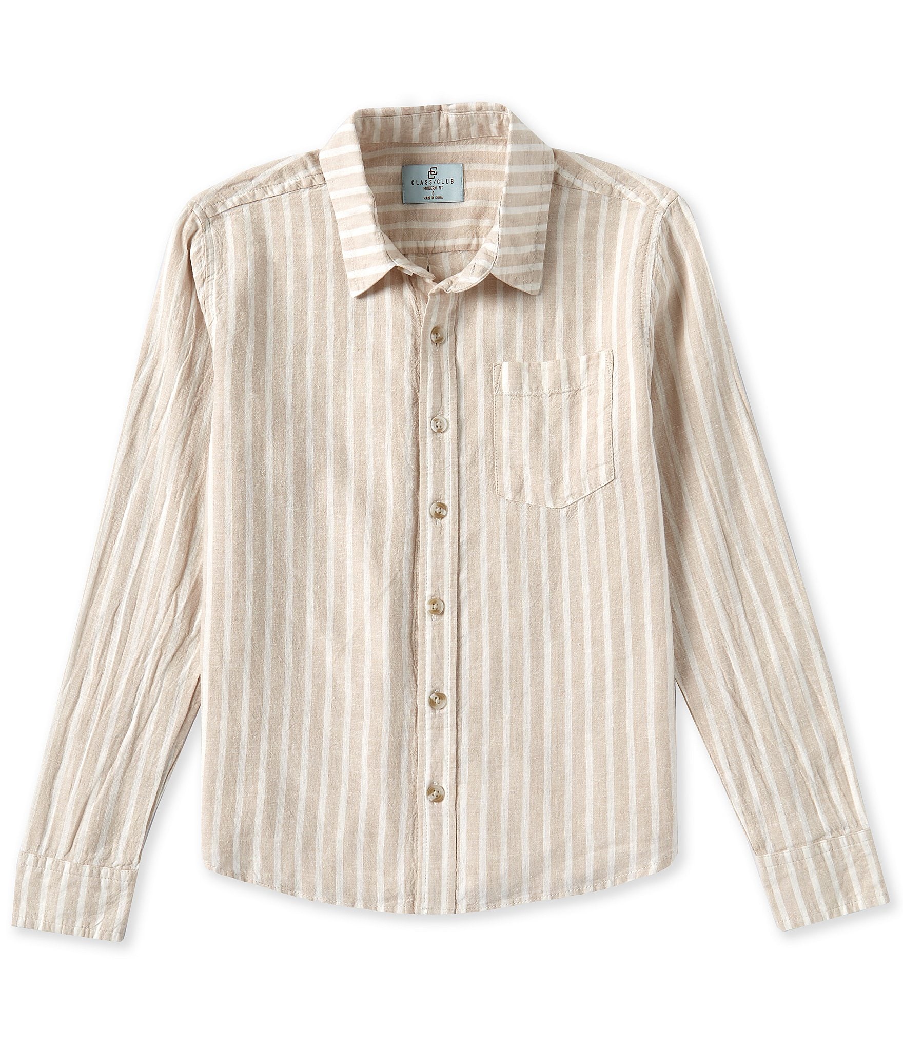 Class Club Big Boys 8-20 Long Sleeve Stripe Linen Sport Shirt