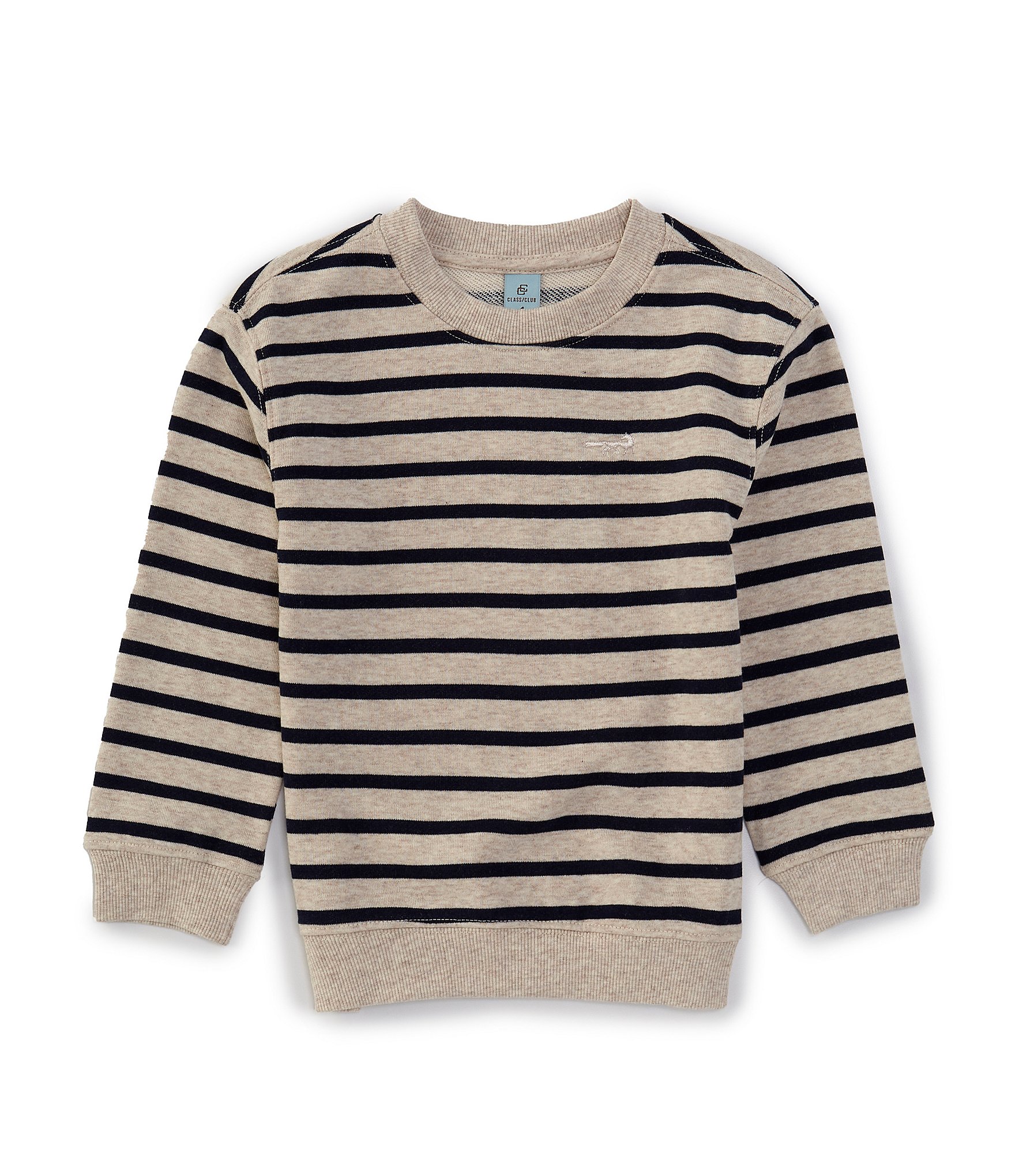 Class Club Little Boys 2T-7 Long Sleeve French Terry Stripe Crew Neck Pullover