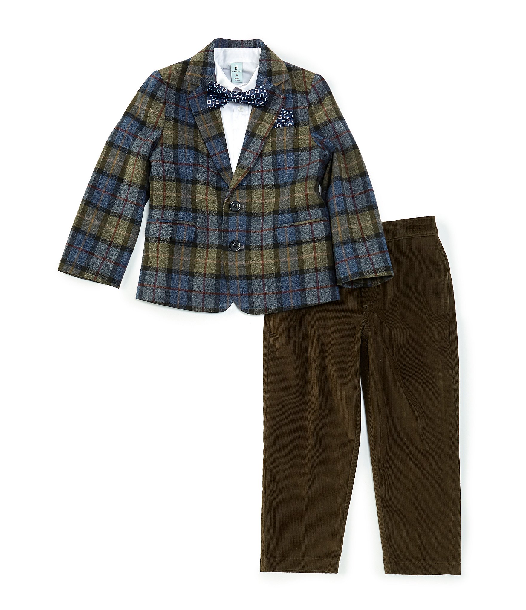 Class Club Little Boys 2T-7 Long Sleeve Plaid Print Suit Set