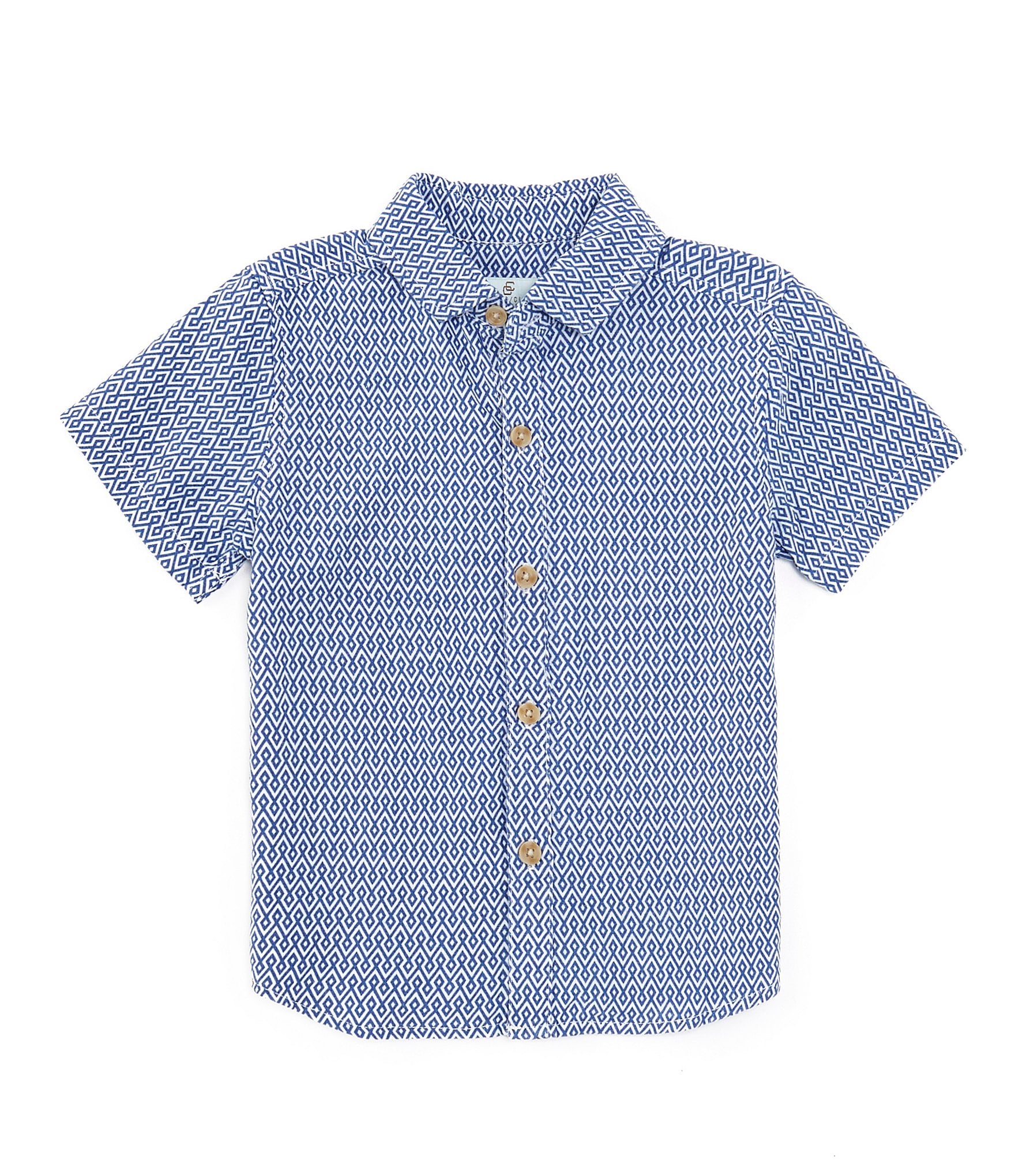 Class Club Little Boys 2T-7 Short Sleeve Geo Print Woven Shirt