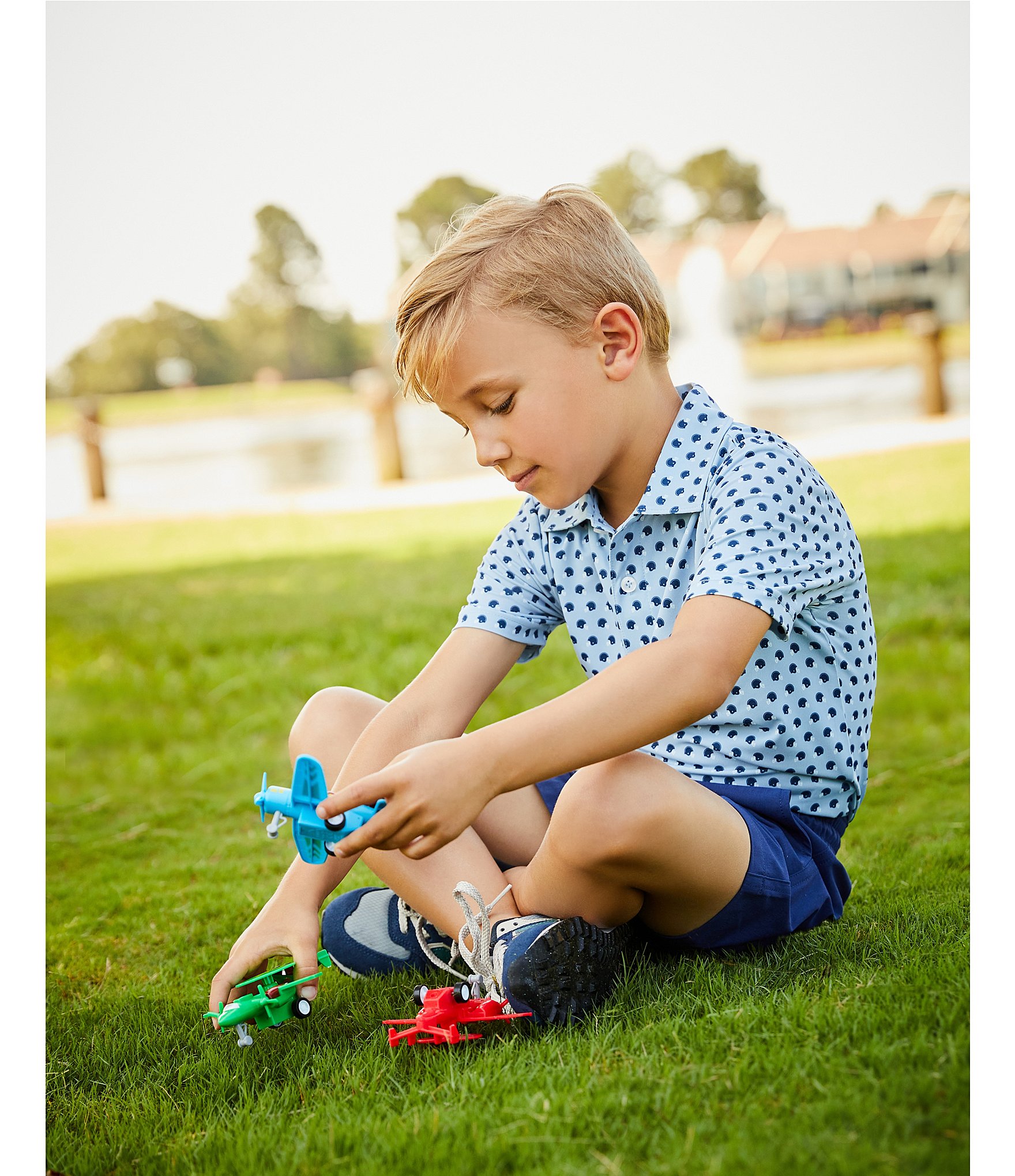 Class Club Little Boys Synthetic Helmet Print Polo Shirt