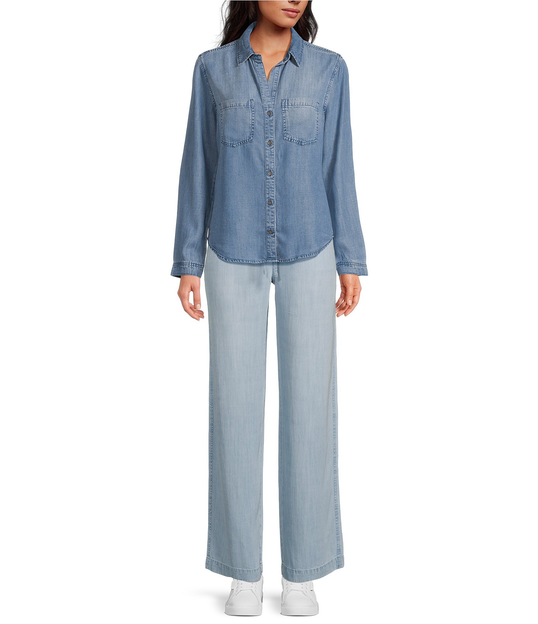 Cloth & Stone Collared Long Sleeve Button Front Lyocell Shirt