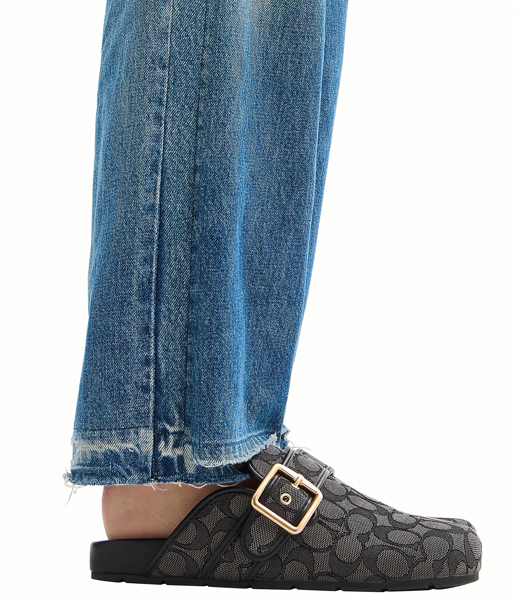 COACH Women's Archival Signature Logo Jacquard Buckle Hardware Clogs