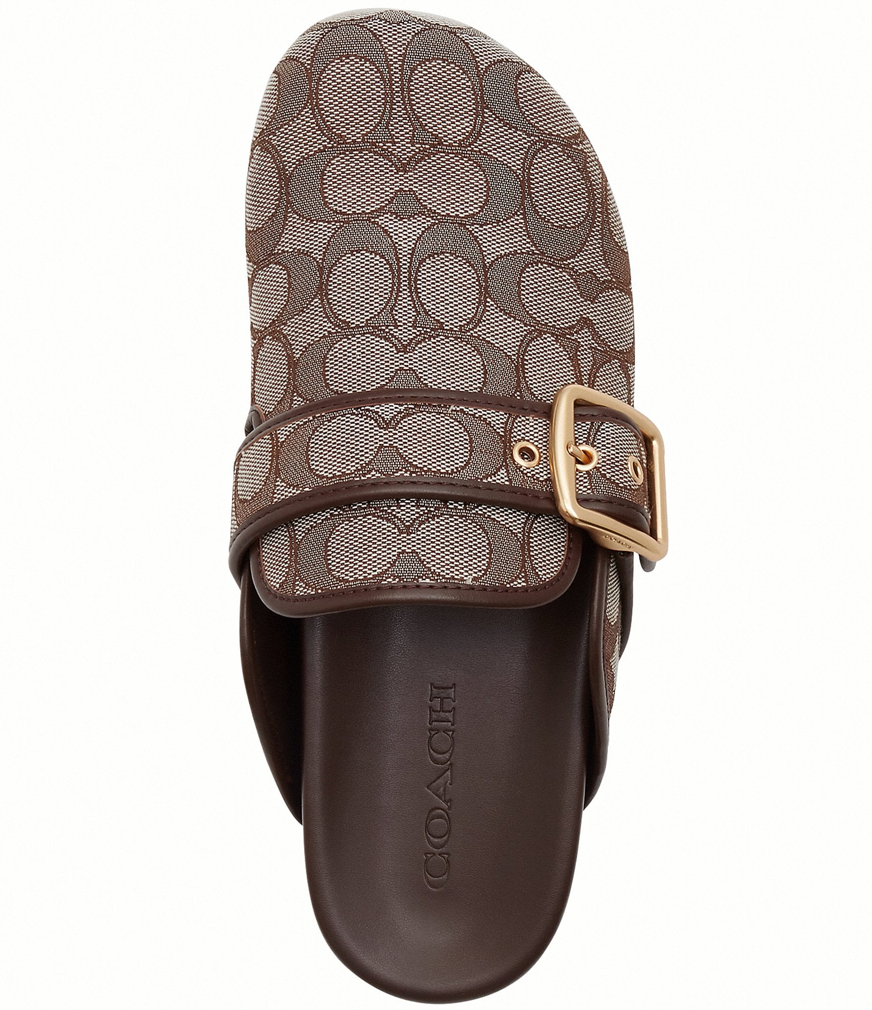 COACH Women's Archival Signature Logo Jacquard Buckle Hardware Clogs