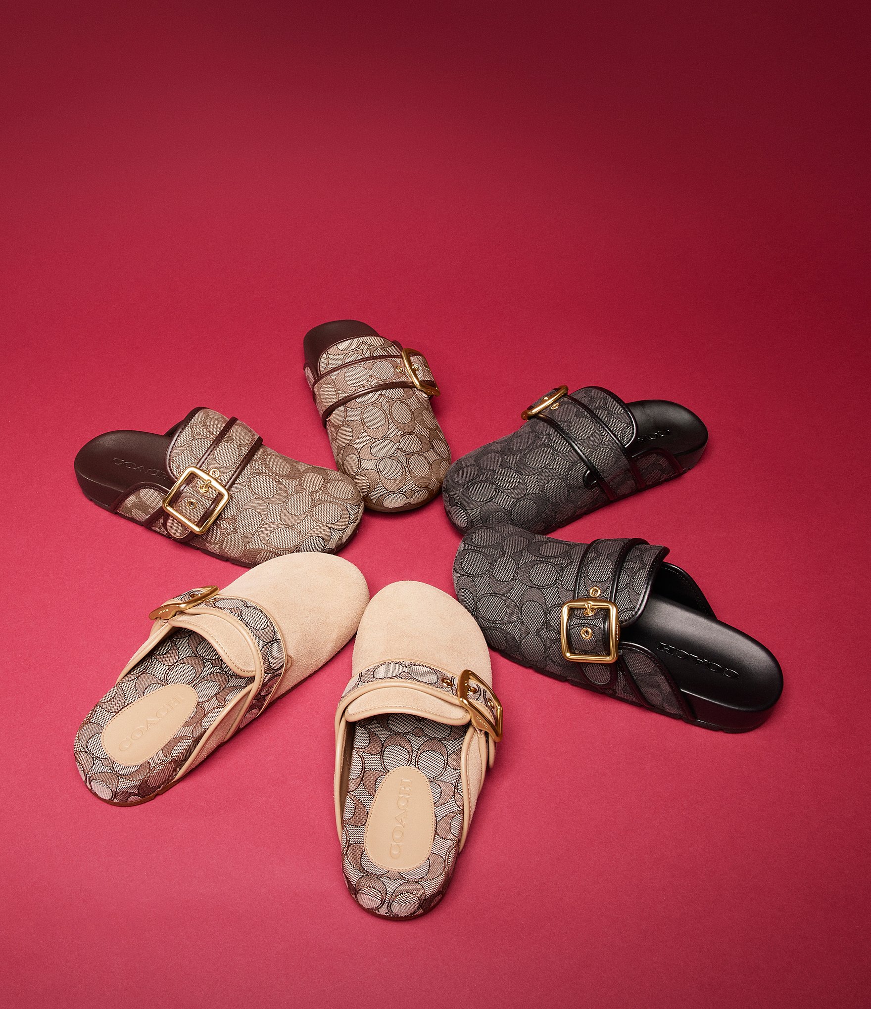 COACH Women's Archival Signature Logo Jacquard Buckle Hardware Clogs