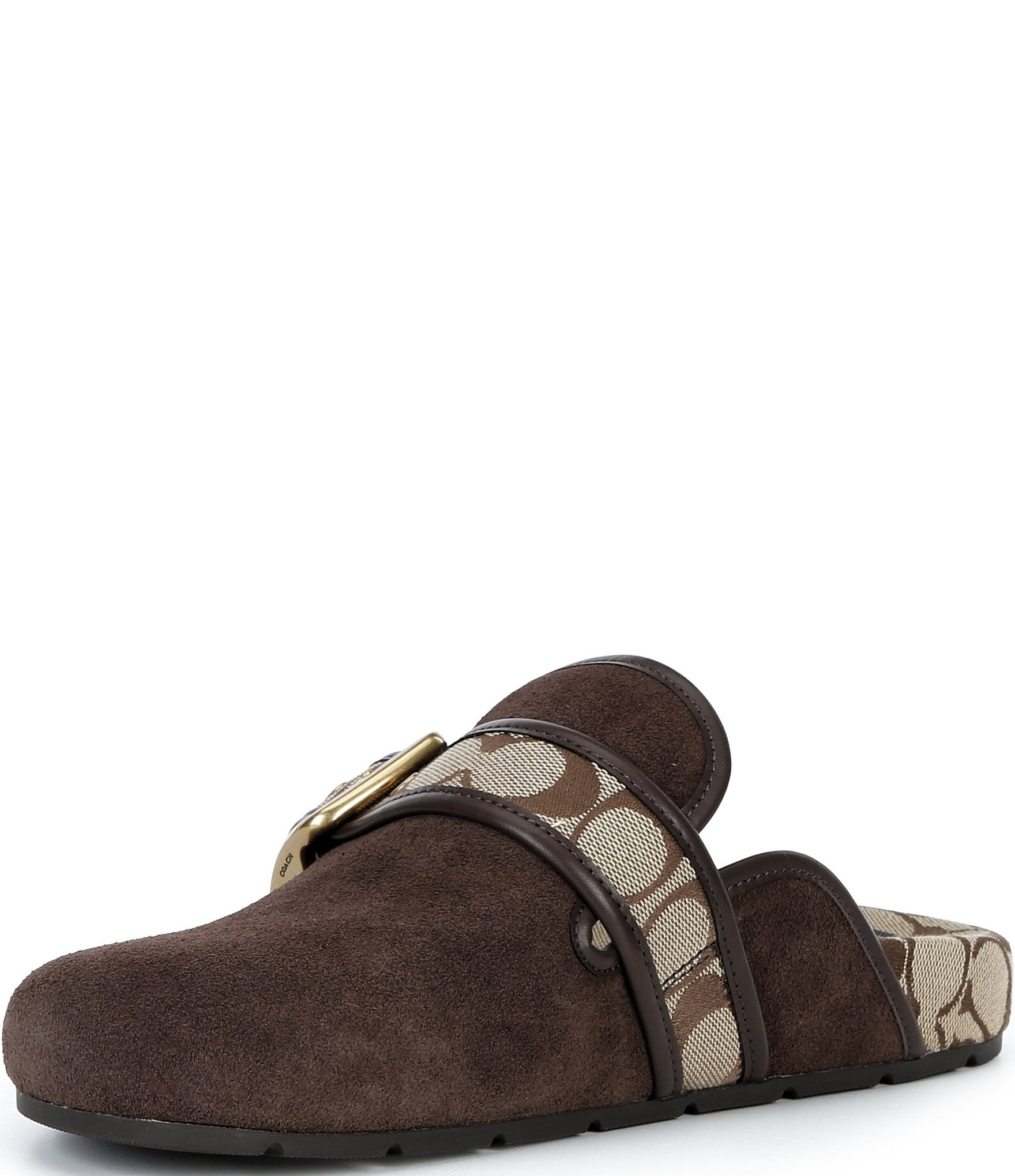 COACH Archival Suede Clogs With Signature Jacquard Buckle Strap