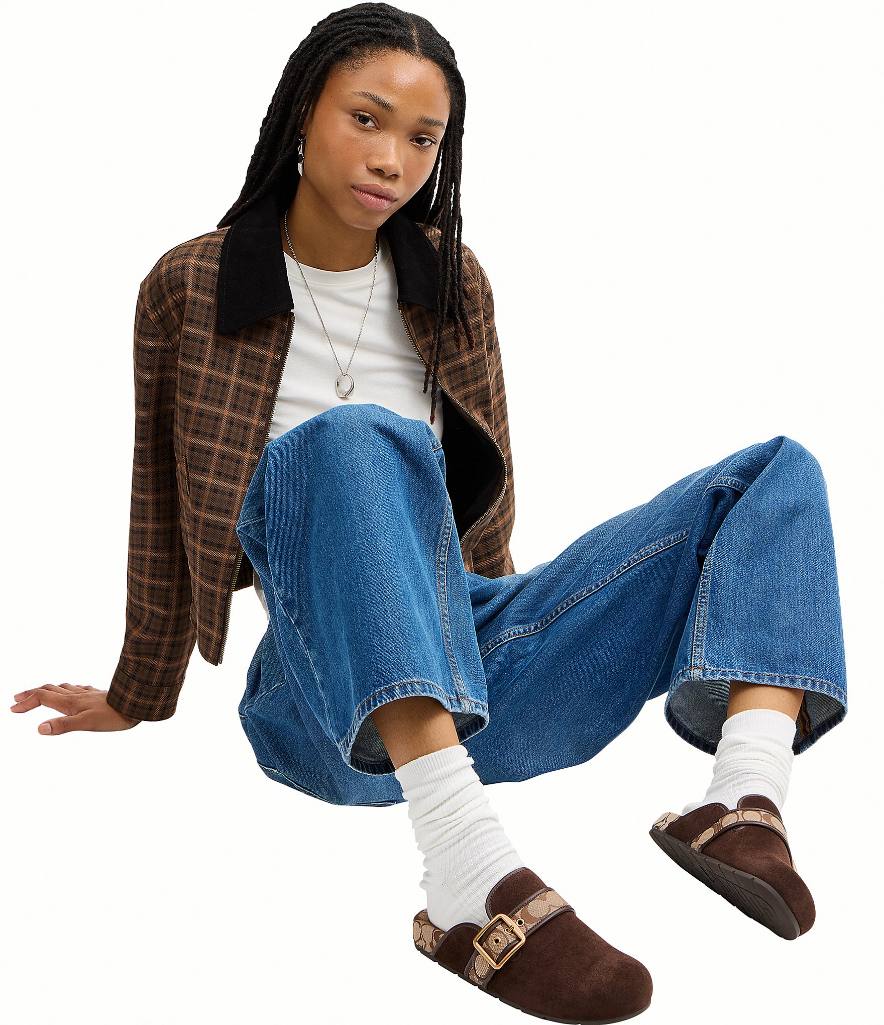 COACH Archival Suede Clogs With Signature Jacquard Buckle Strap