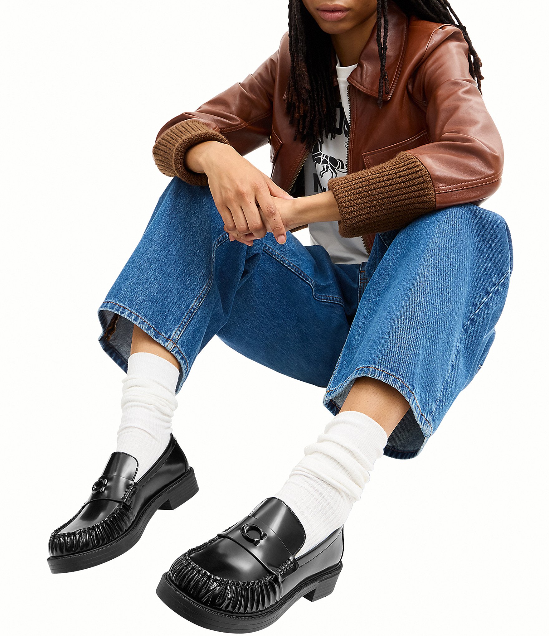 COACH Astor Block Sculpted C Heel Leather Loafers