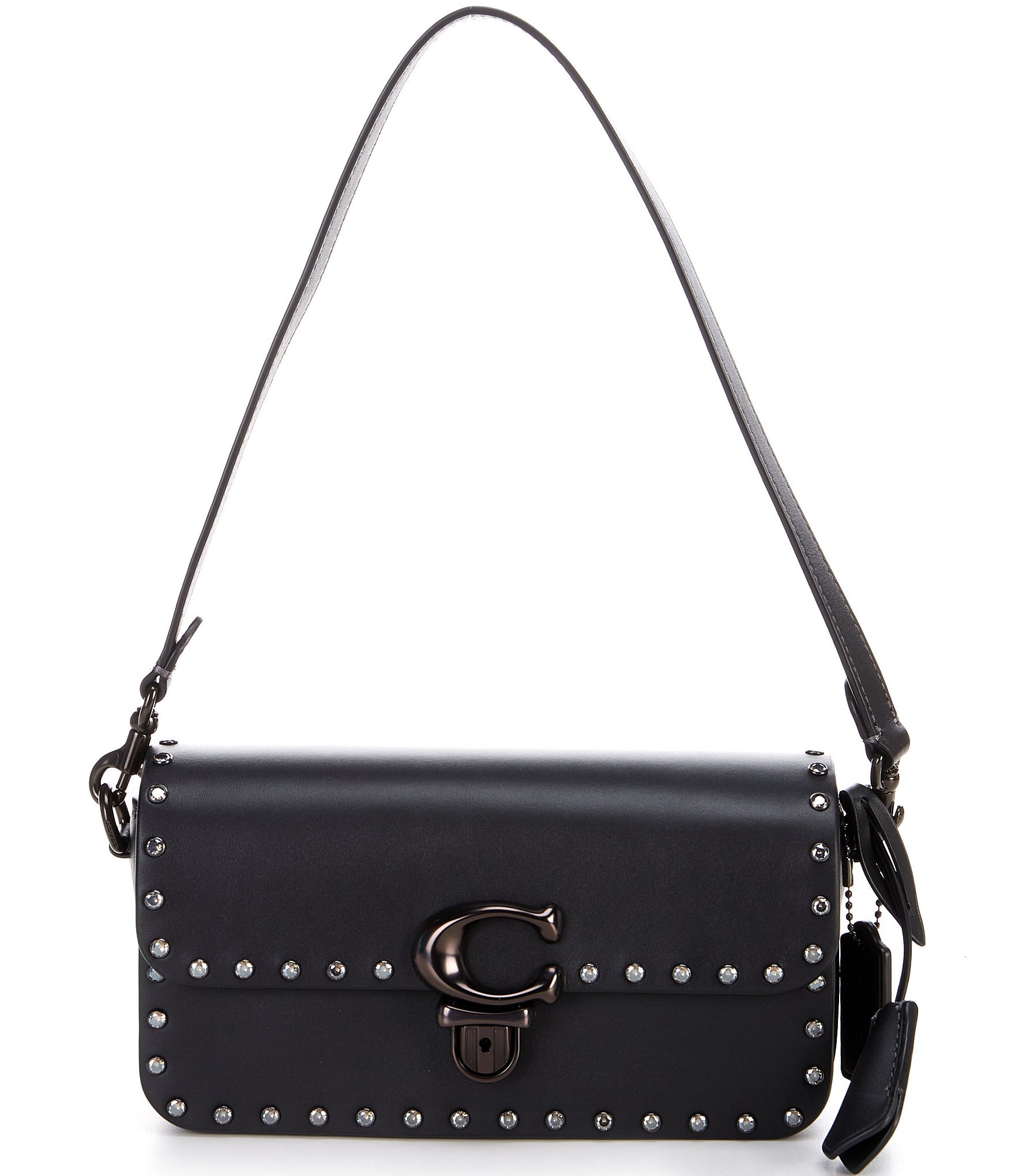 COACH Black Glove Tan Leather with Crystal Rivets Studio Baguette Bag |  Dillard's