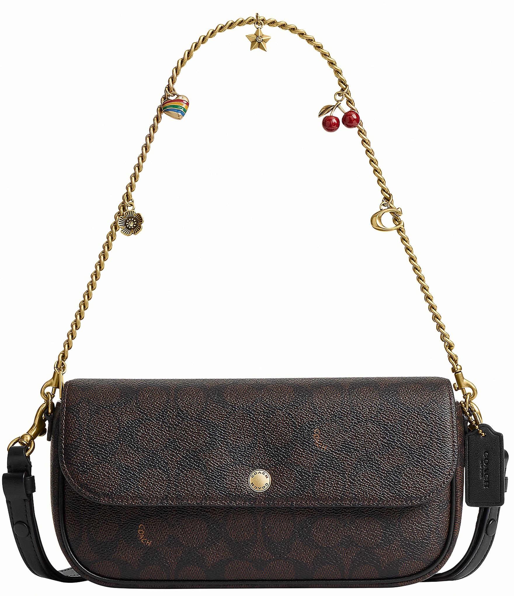 COACH Brook Signature Canvas Flap Charm Chain Shoulder Bag