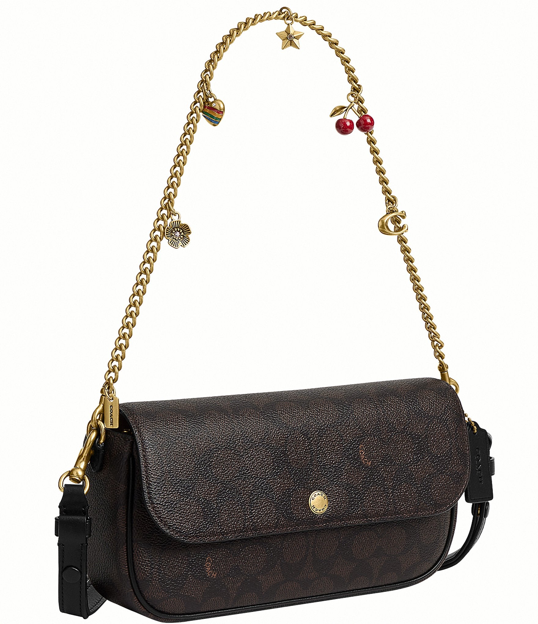 COACH Brook Signature Canvas Flap Charm Chain Shoulder Bag