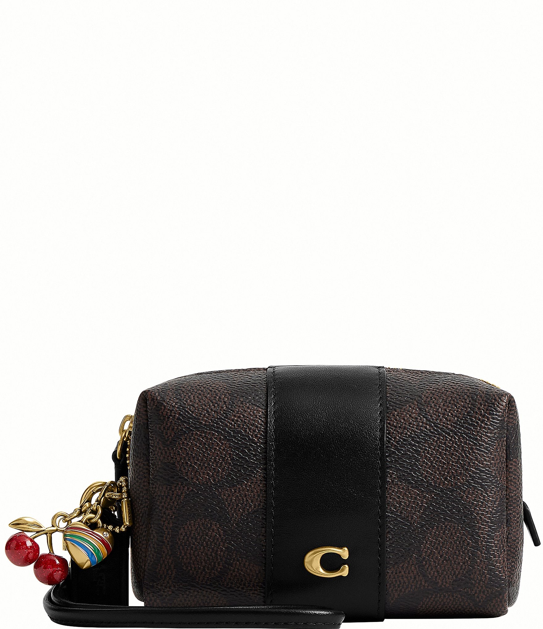 COACH Boxed Essential Signature Canvas Mini Cosmetic Cherry Charm Pouch