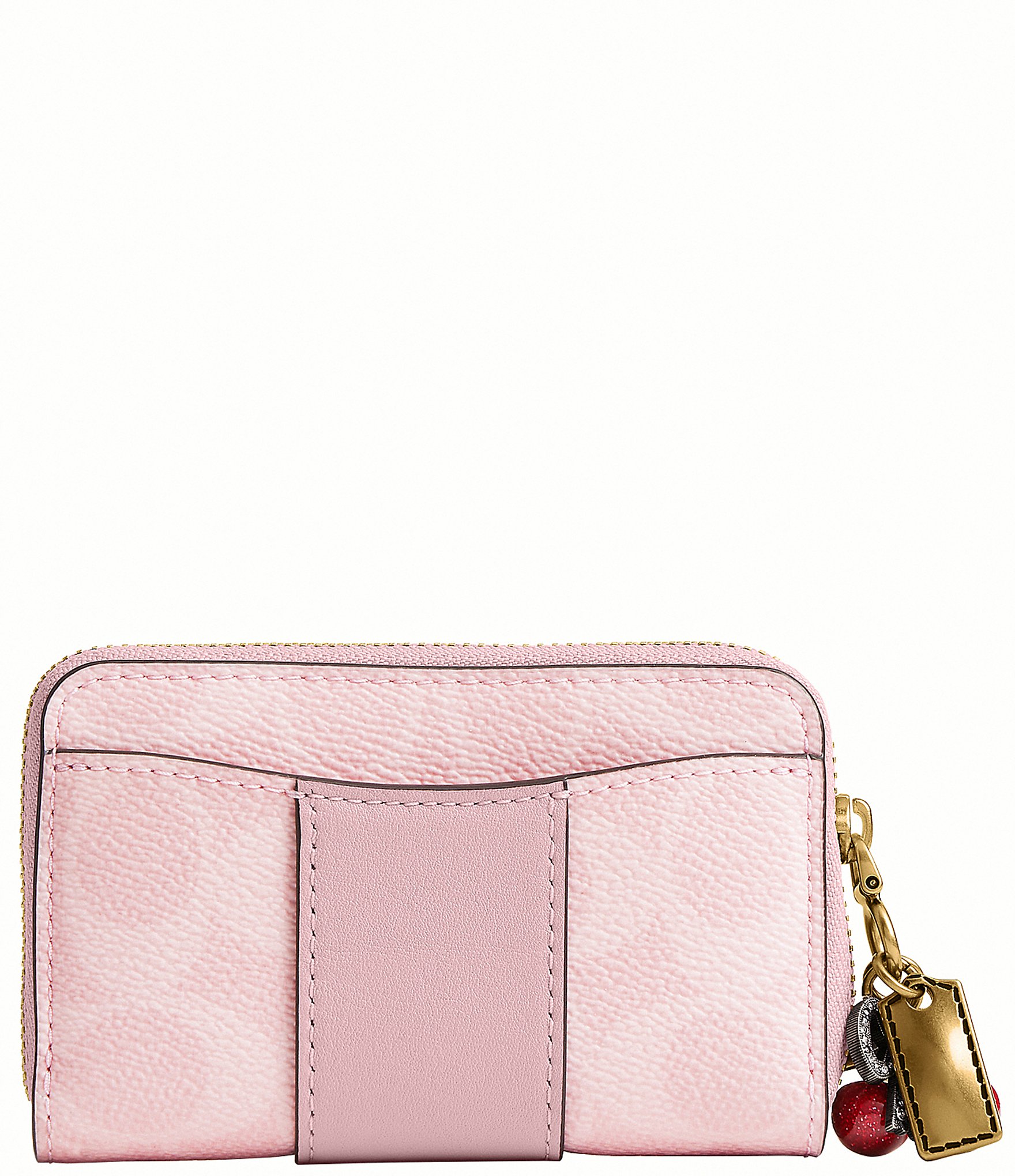 COACH Boxed Essential Small Signature Canvas Zip Cherry Charm Card Case Wallet