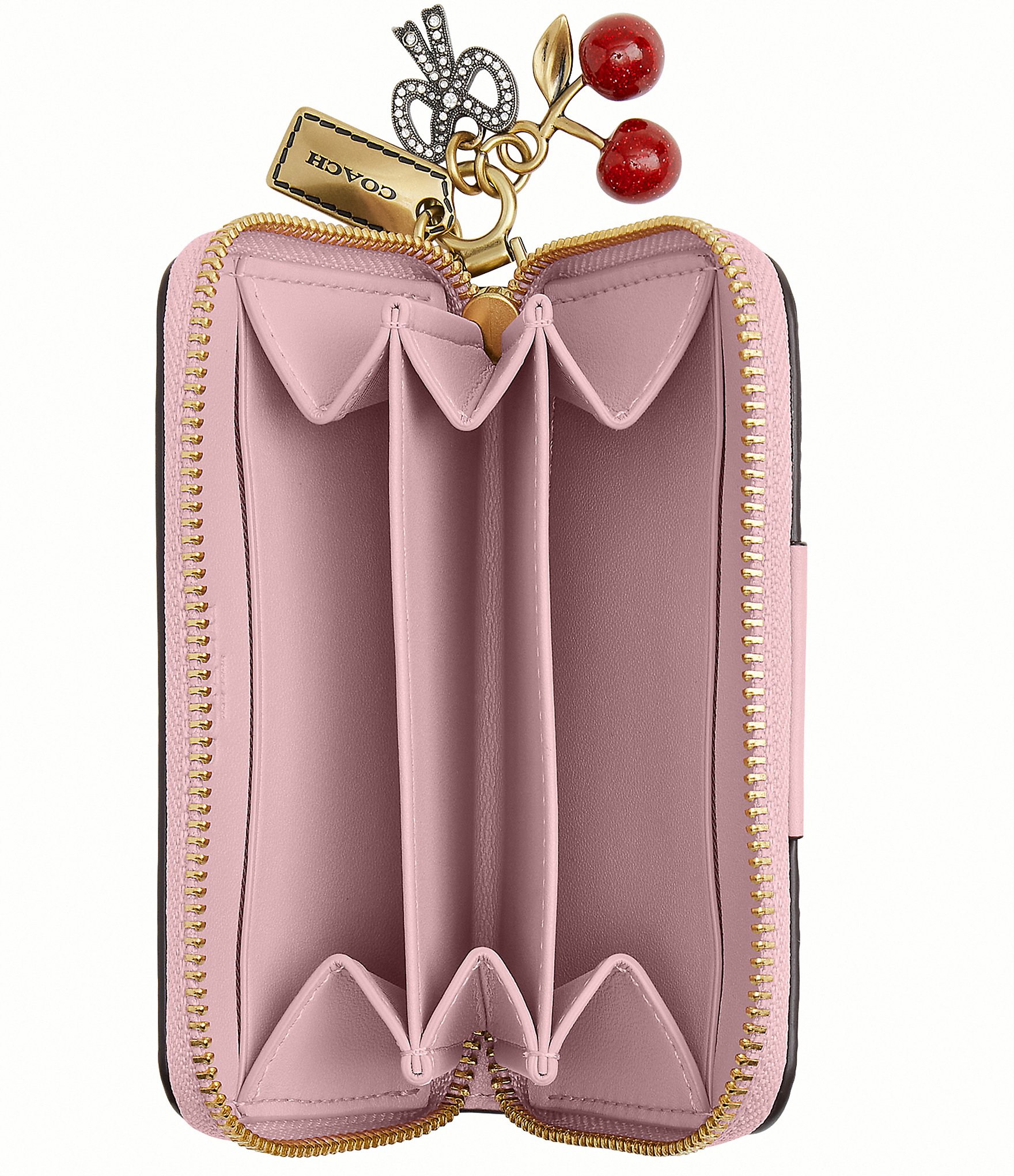 COACH Boxed Essential Small Signature Canvas Zip Cherry Charm Card Case Wallet