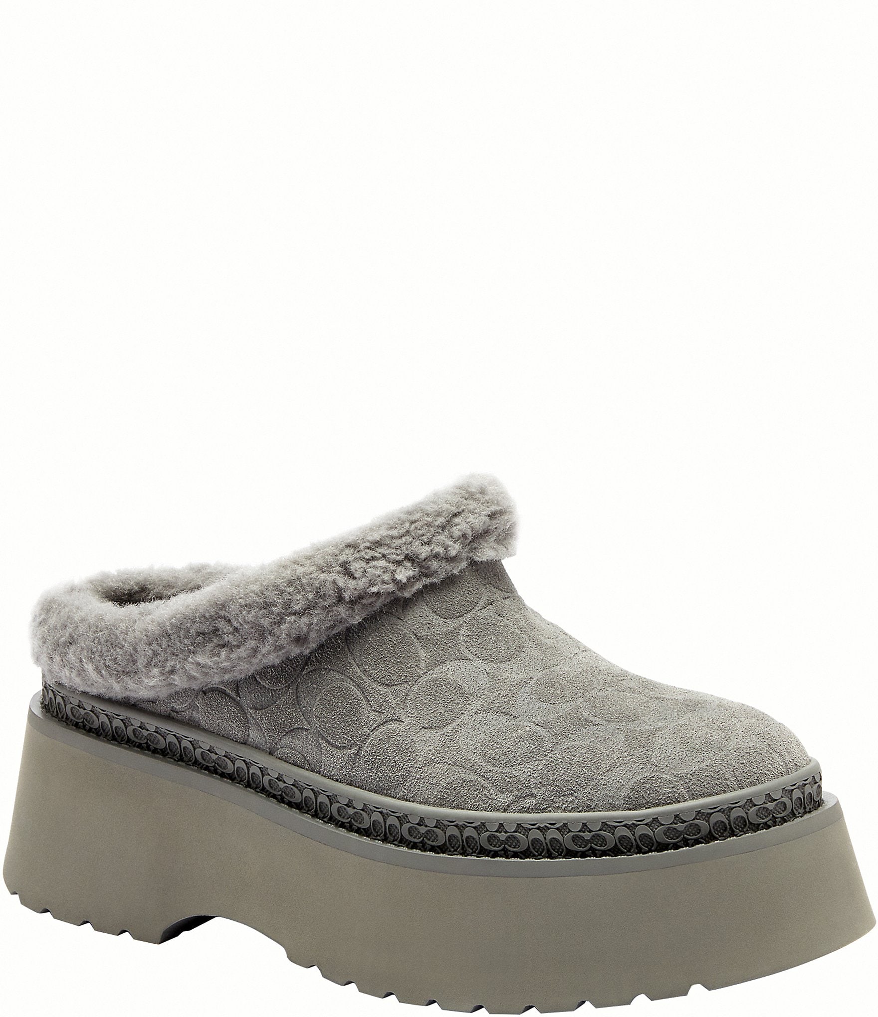 COACH Cecelia Signature Suede and Wool Platform Clogs