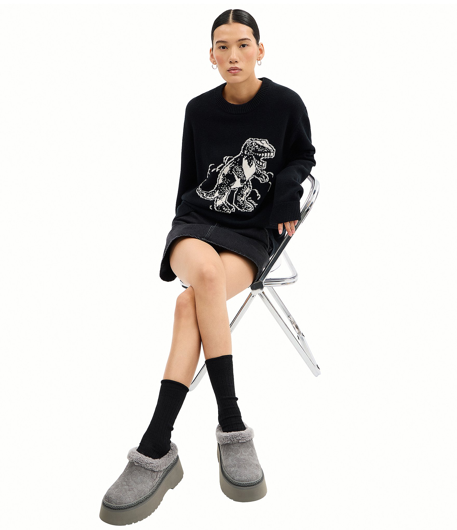 COACH Cecelia Signature Suede and Wool Platform Clogs