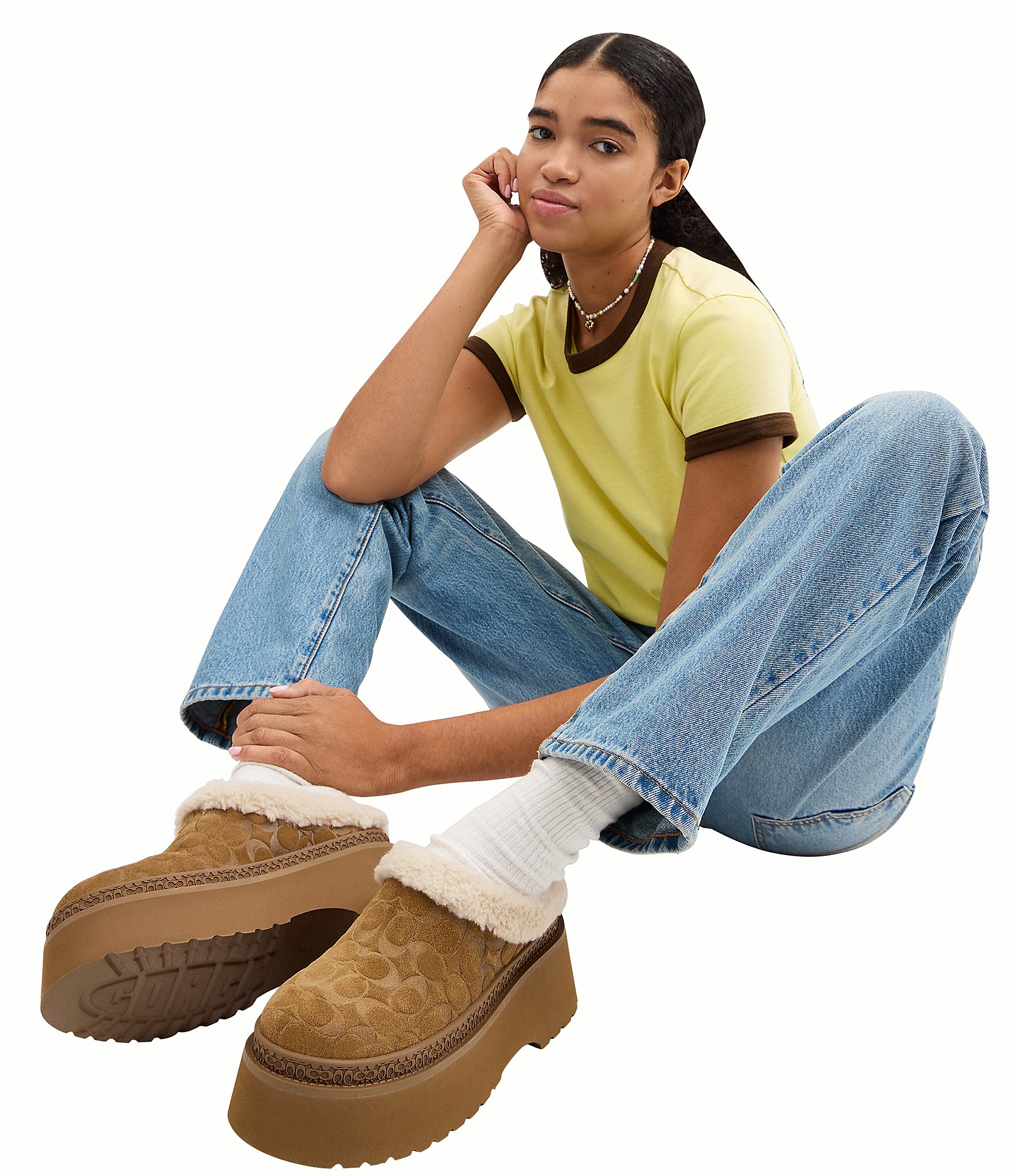 COACH Cecelia Signature Suede and Wool Platform Clogs