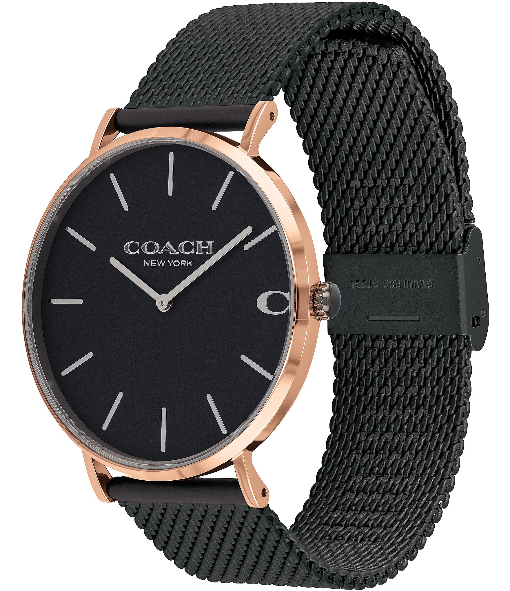 COACH Men's Charles Quartz Analog Black Mesh Bracelet Watch