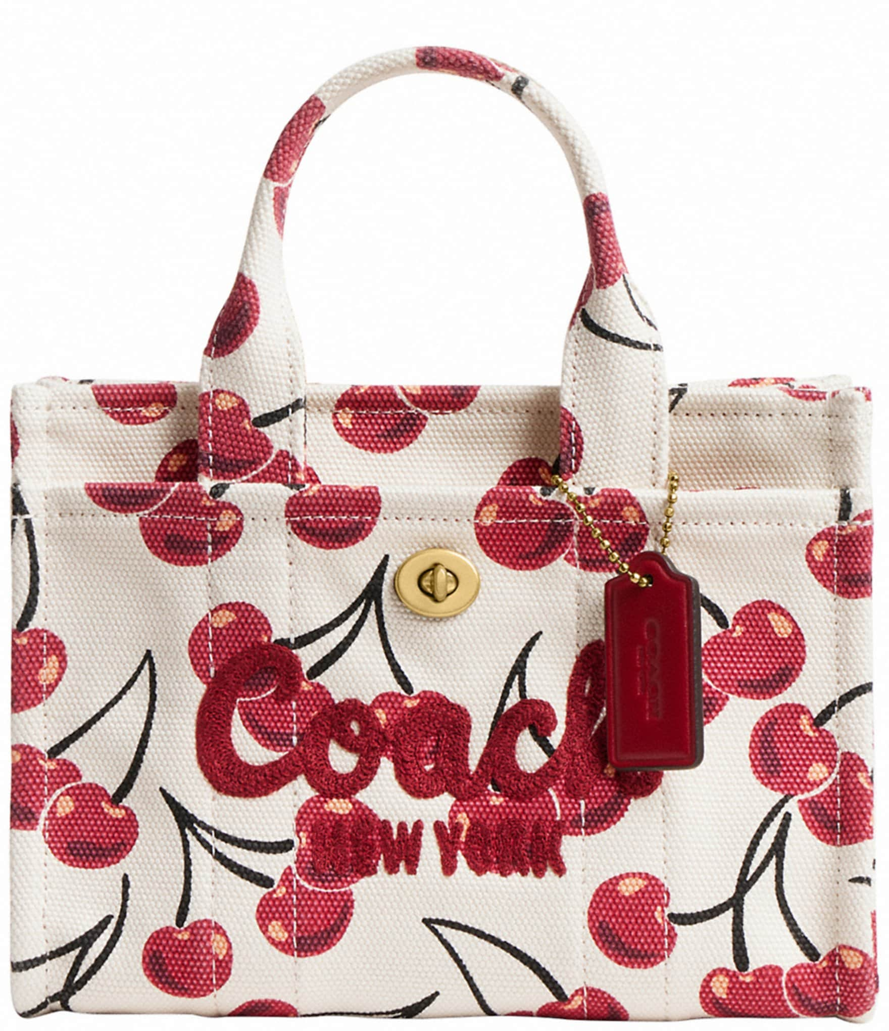 Coach Mini Cargo 20 Canvas Cherry Print Tote Bag Chalk Multi