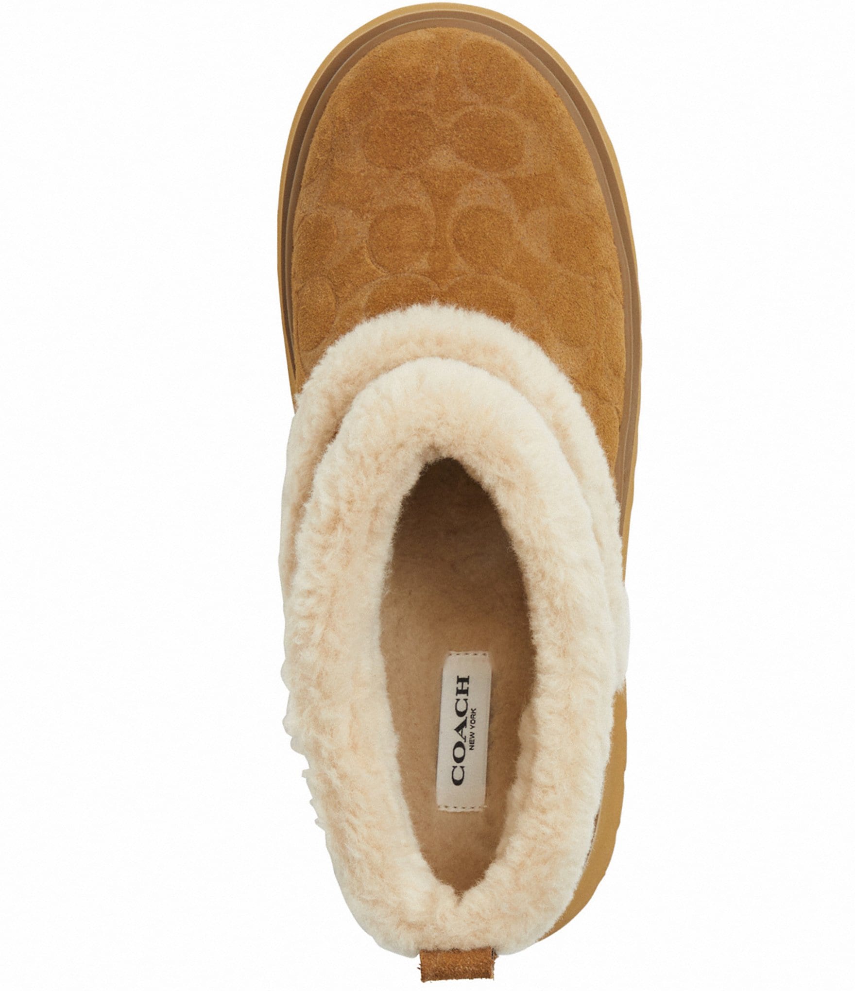 COACH Christina Signature Logo Suede Shearling Platform Booties