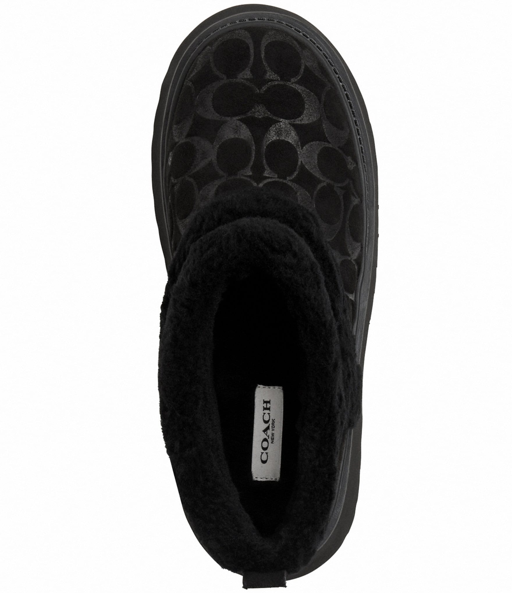 COACH Christina Signature Logo Suede Shearling Platform Booties