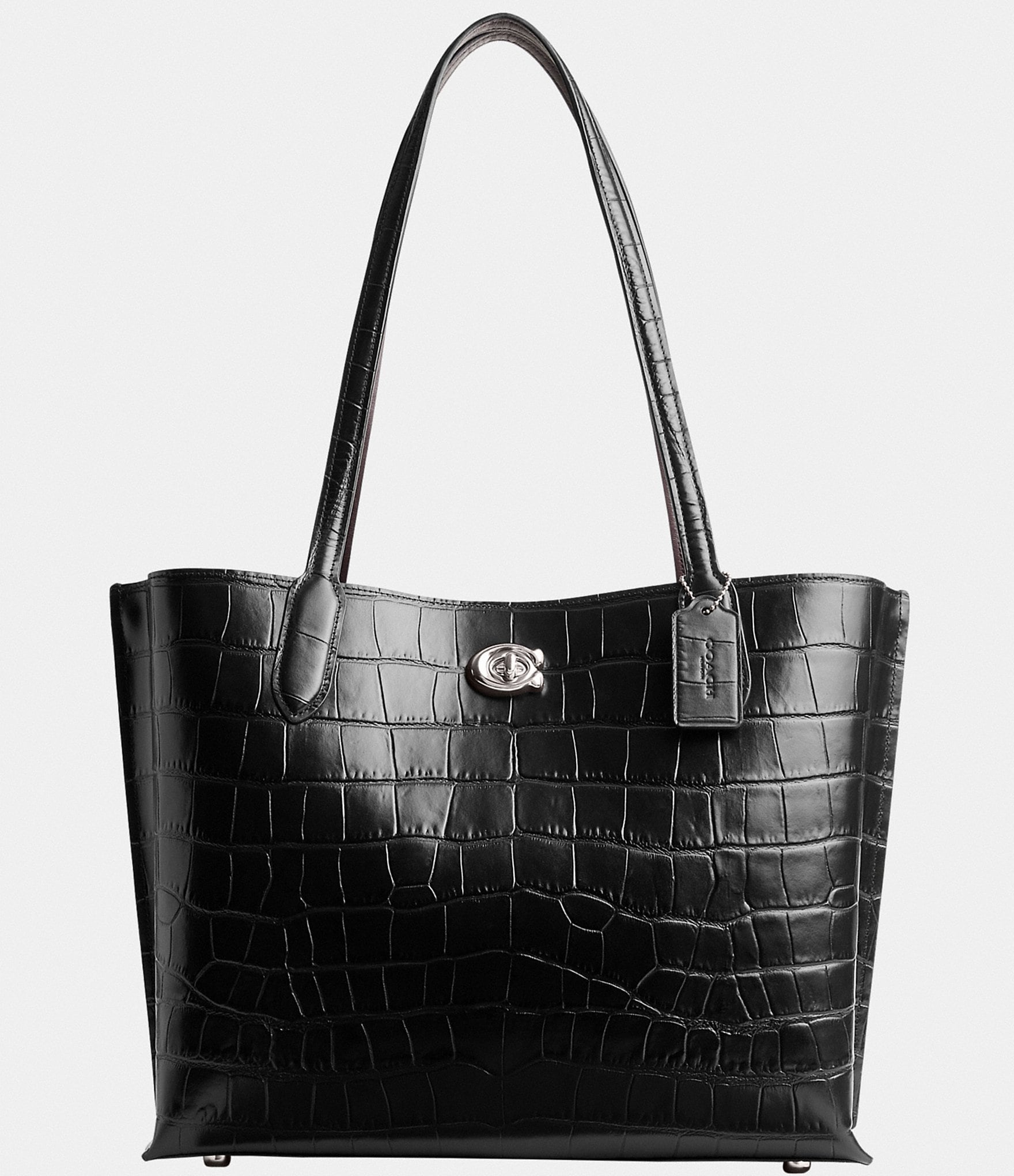 Women's croco crew embossed logo small leather discount tote