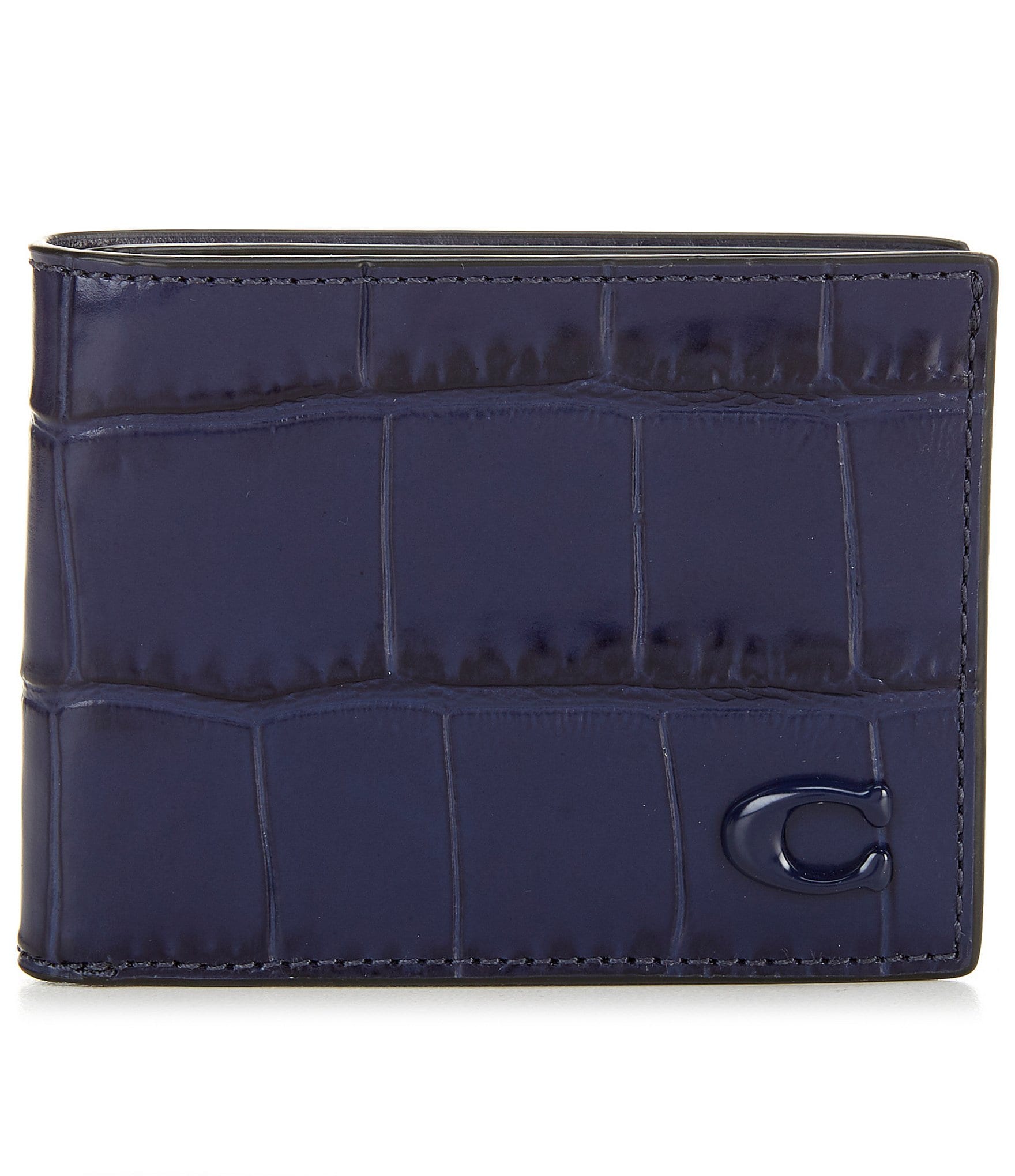 COACH Crocodile-Embossed Slim Leather Billfold Wallet