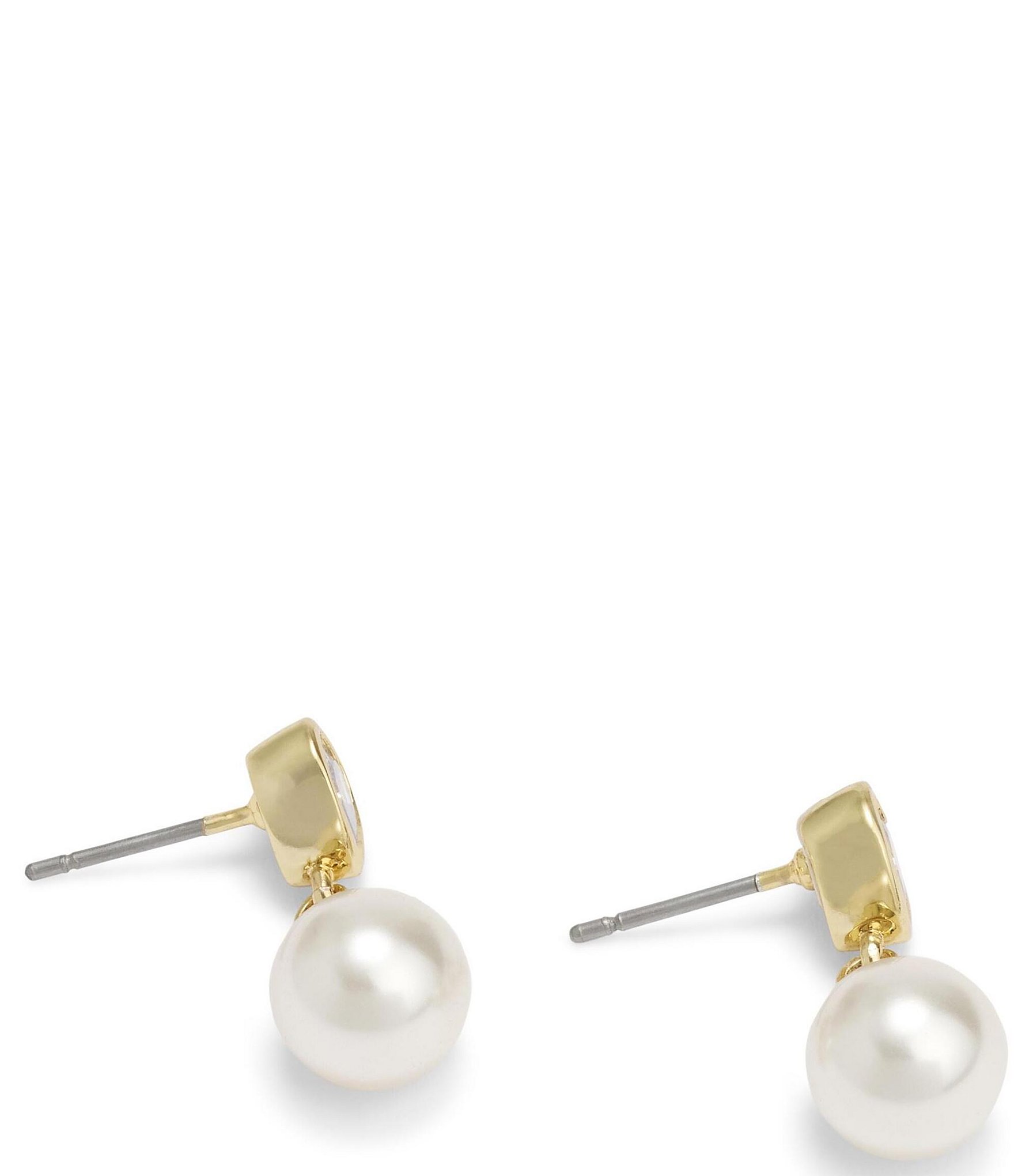 COACH Crystal Heart Pearl Drop Earrings