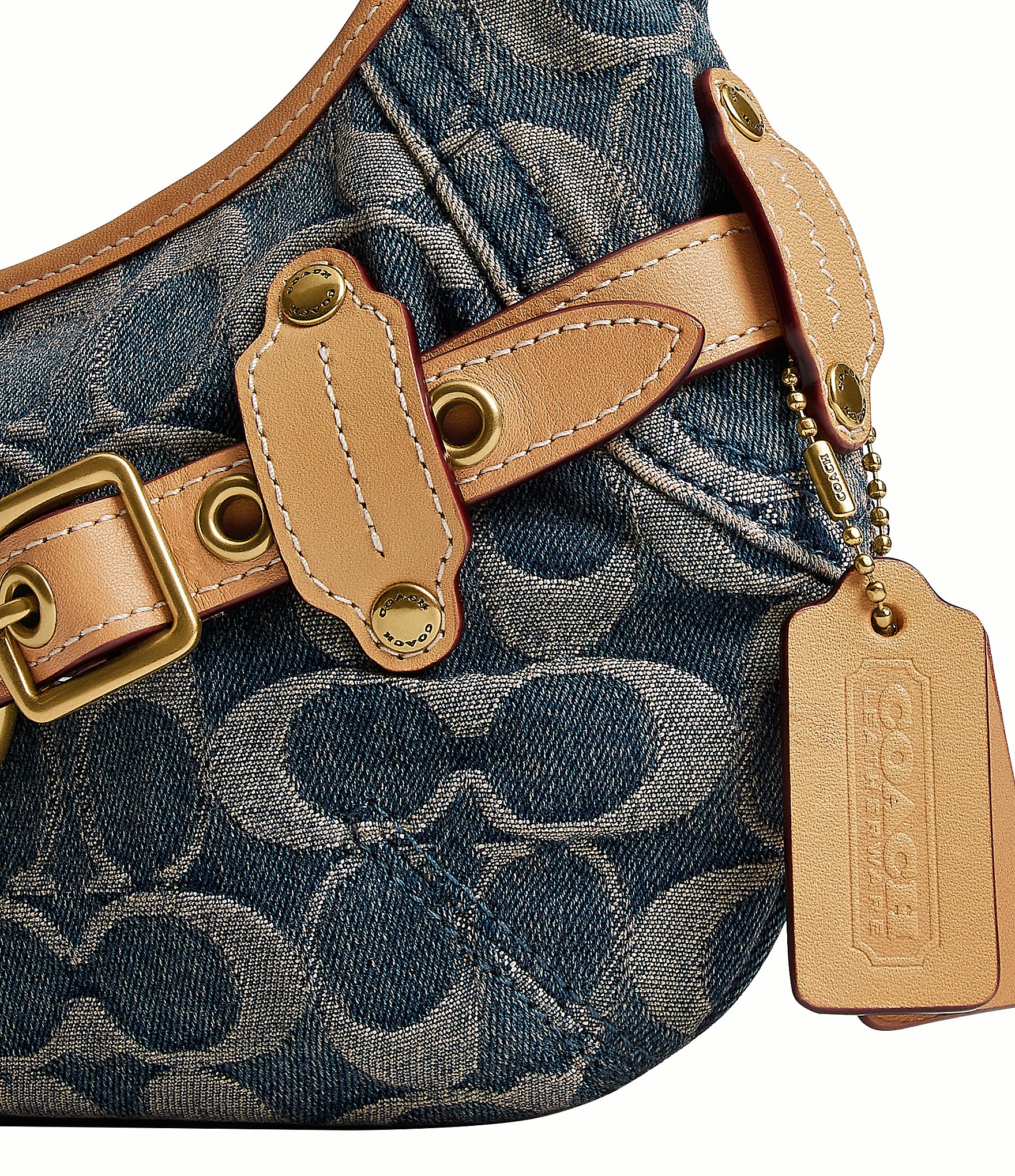 COACH Denim Signature Belted Ergo Small Shoulder Bag