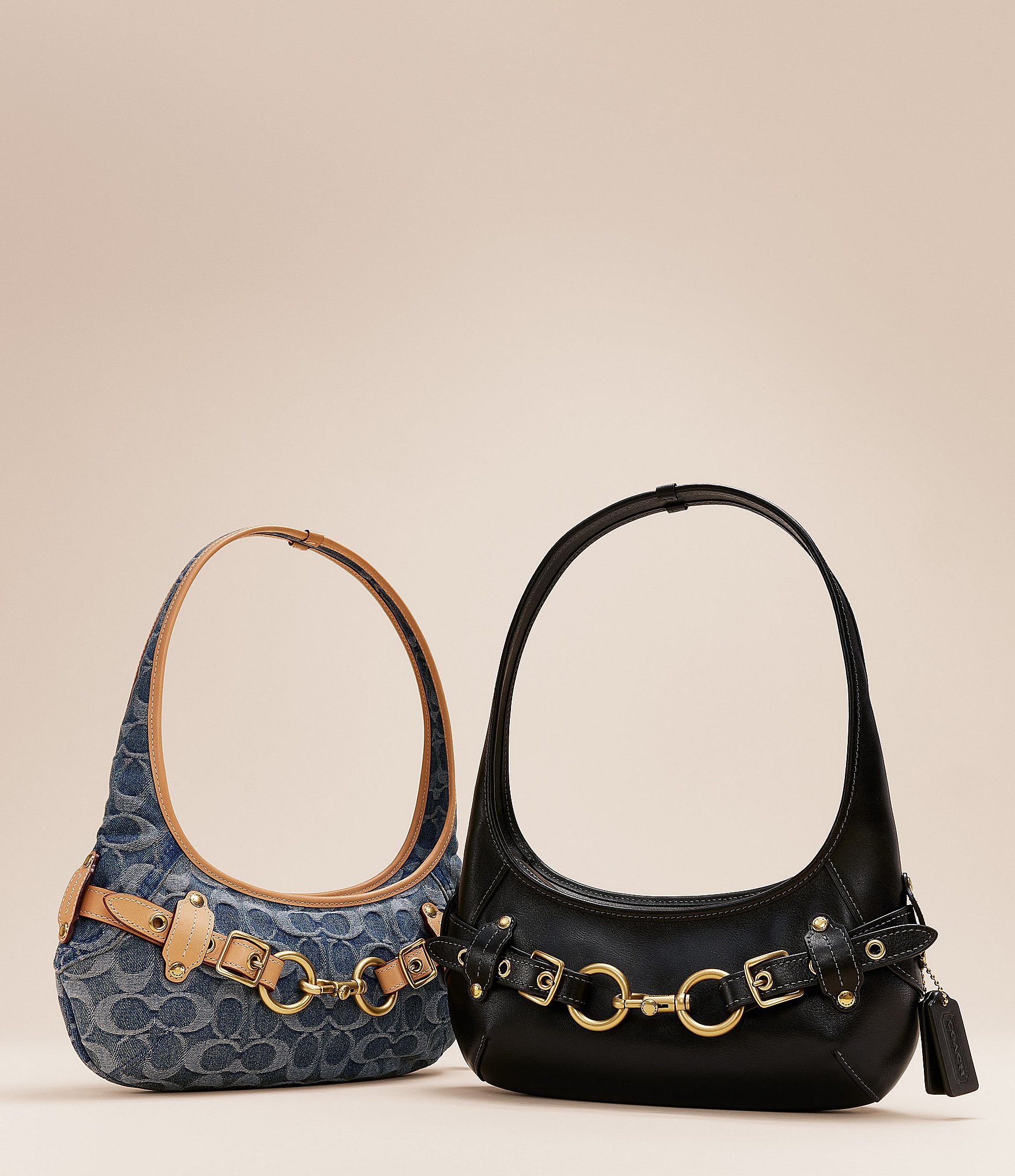 COACH Denim Signature Belted Ergo Small Shoulder Bag