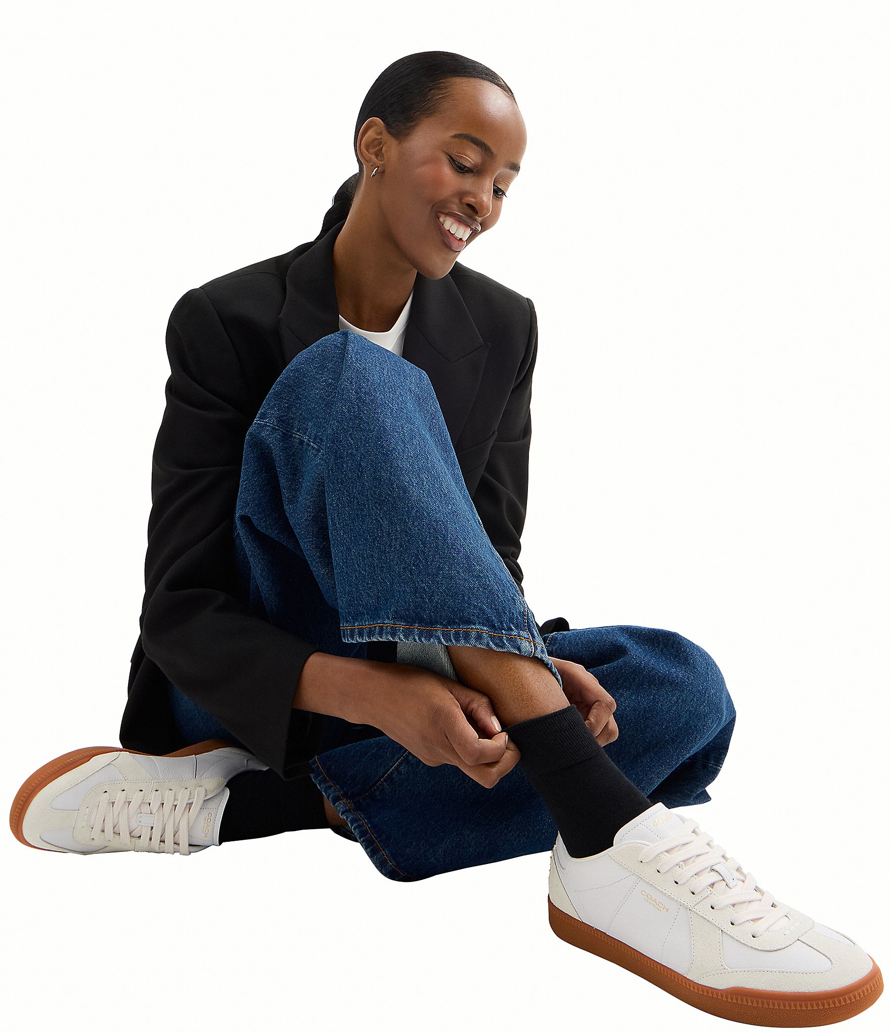 COACH Women's Ellis Leather and Suede Lace Up Sneakers