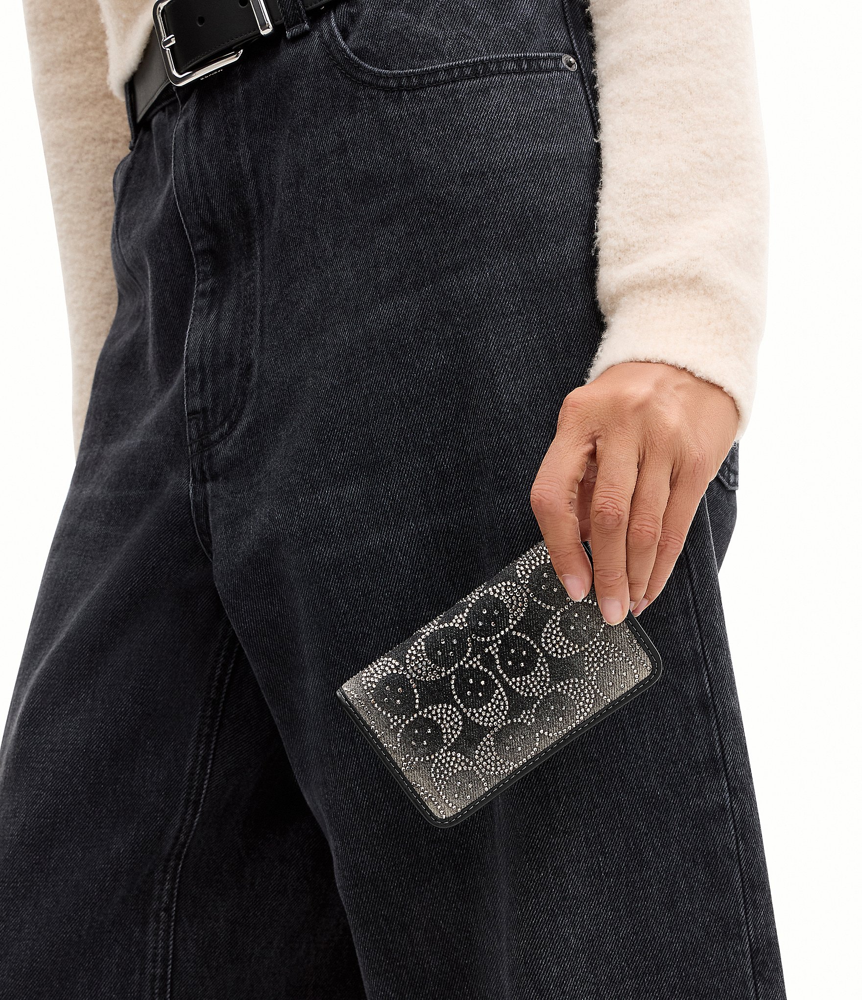 COACH Essential Slim Crystal Signature Denim Card Case