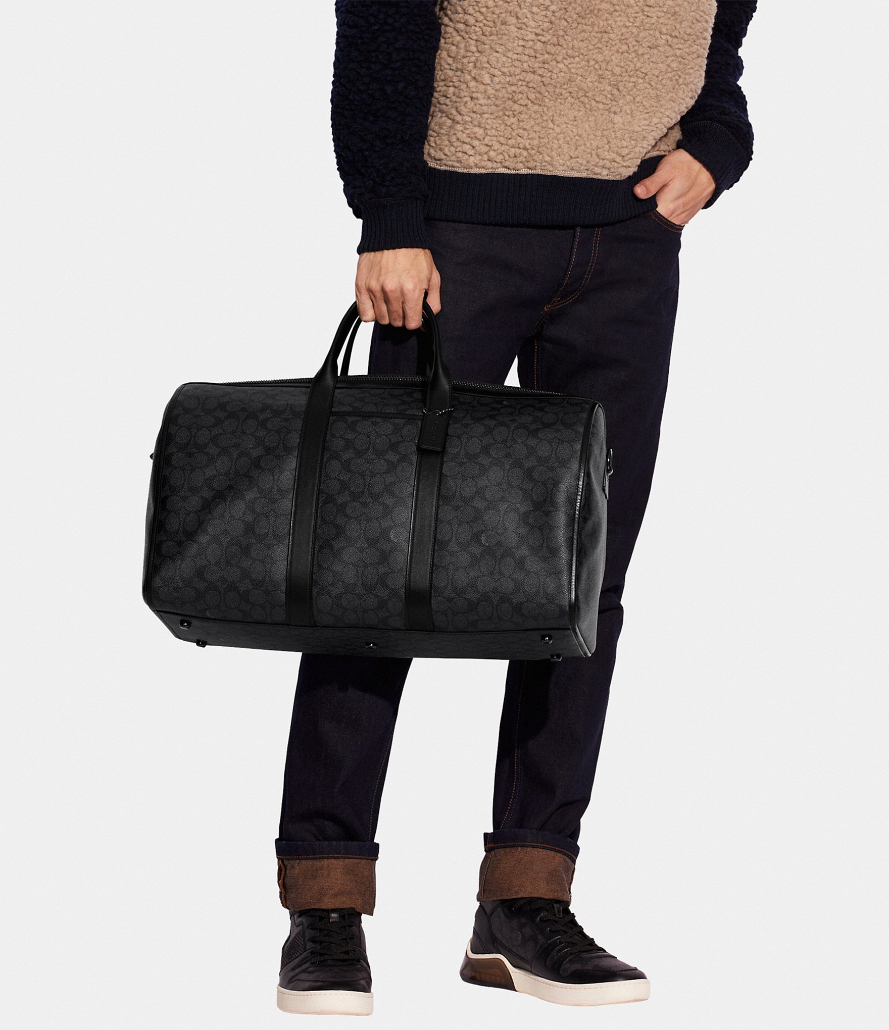 COACH Gotham Signature Coated Canvas And Refined Calfskin Leather Duffel Bag