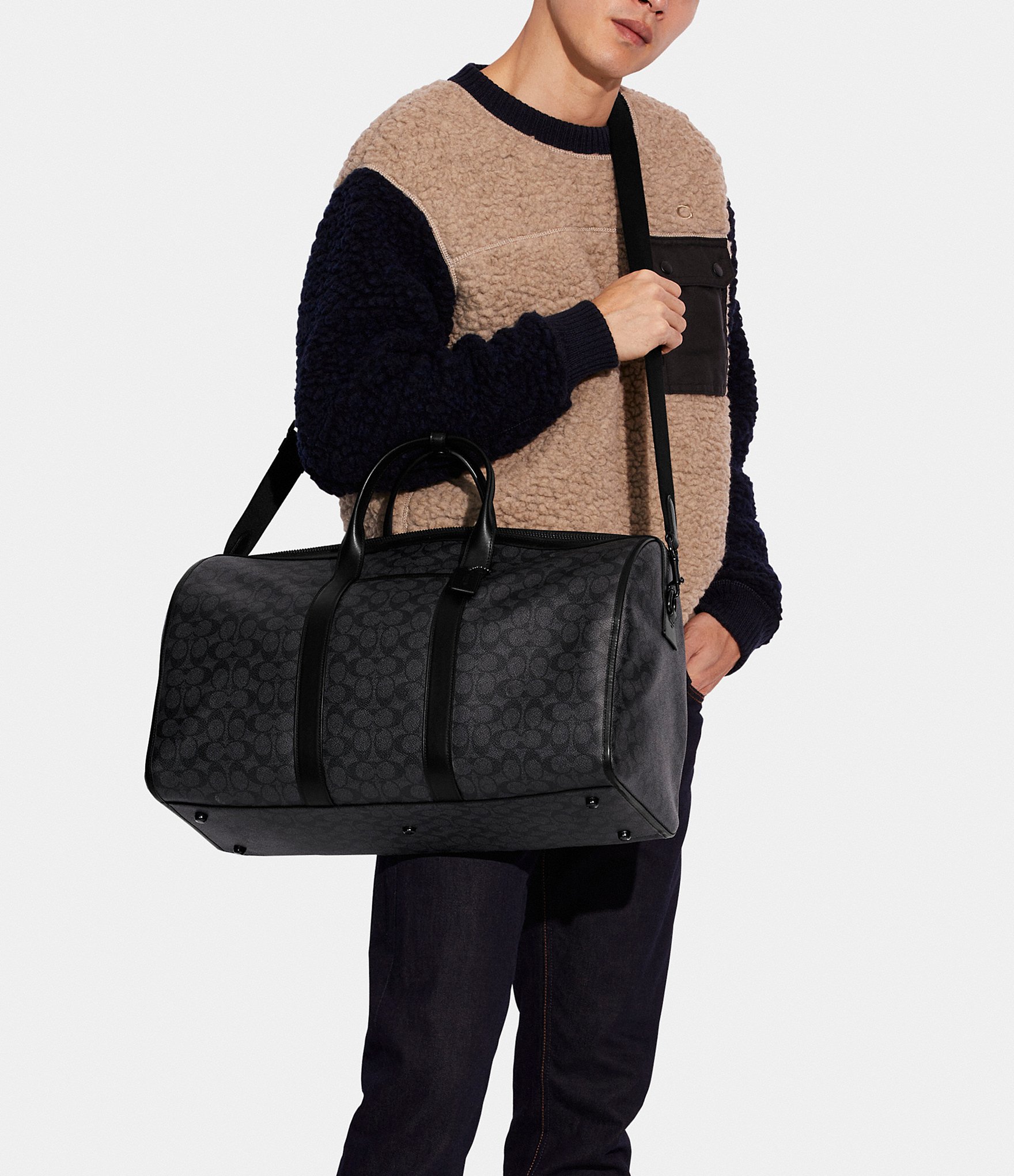 COACH Gotham Signature Coated Canvas And Refined Calfskin Leather Duffel Bag