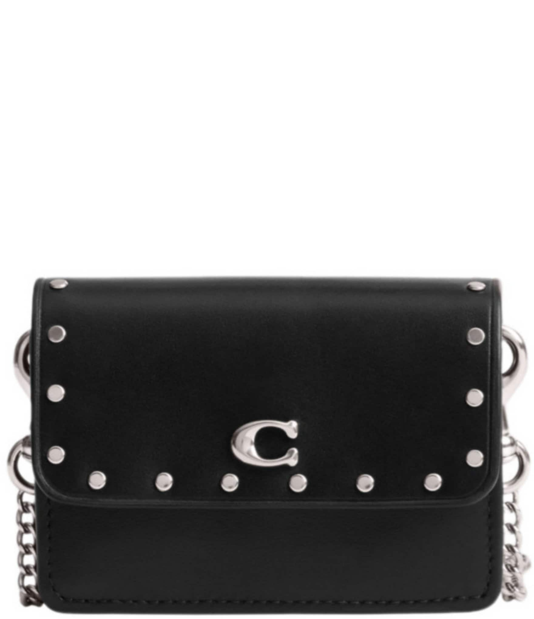 NWT cheapest COACH Border Rivets Card Case with Turlnock Black/Gold