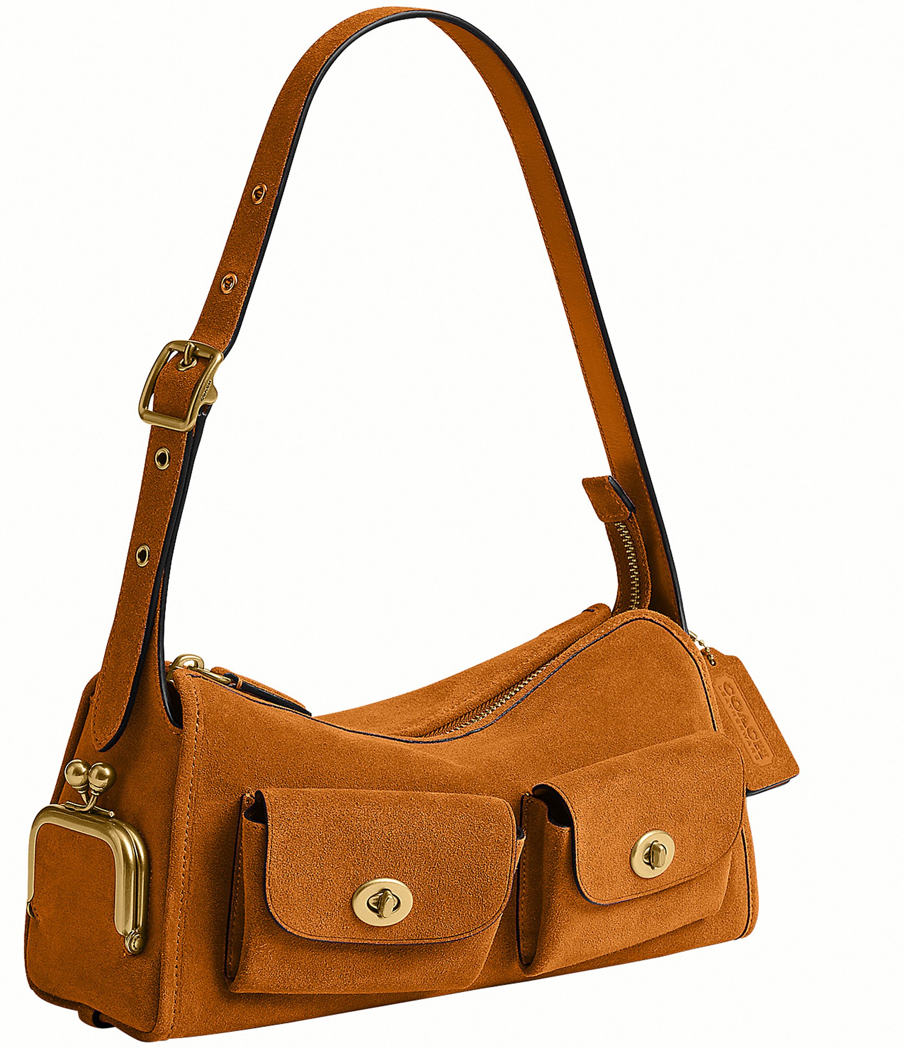COACH Haversack 27 Suede Turnlock & Kisslock Pocket Shoulder Bag