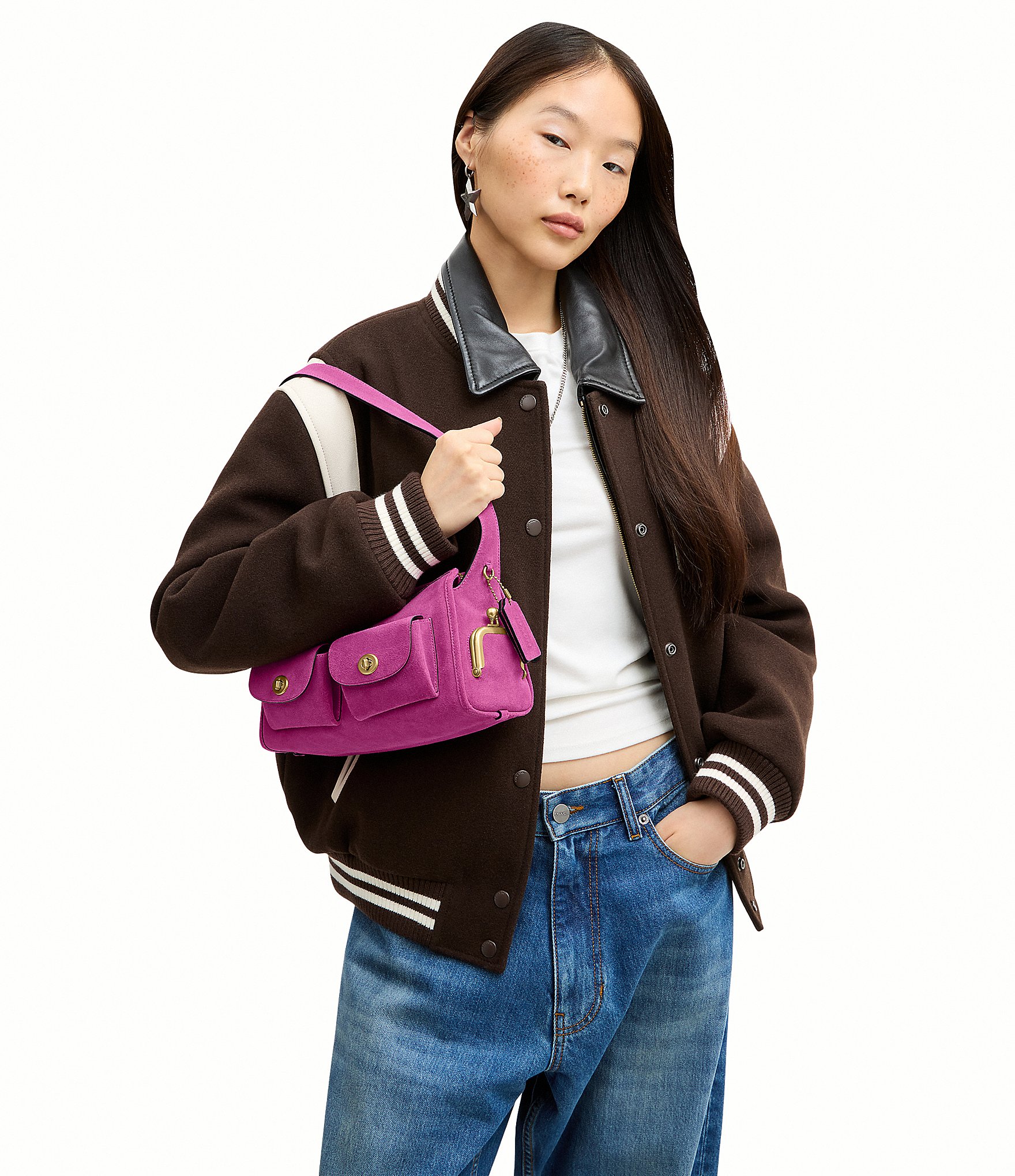 COACH Haversack 27 Suede Turnlock & Kisslock Pocket Shoulder Bag