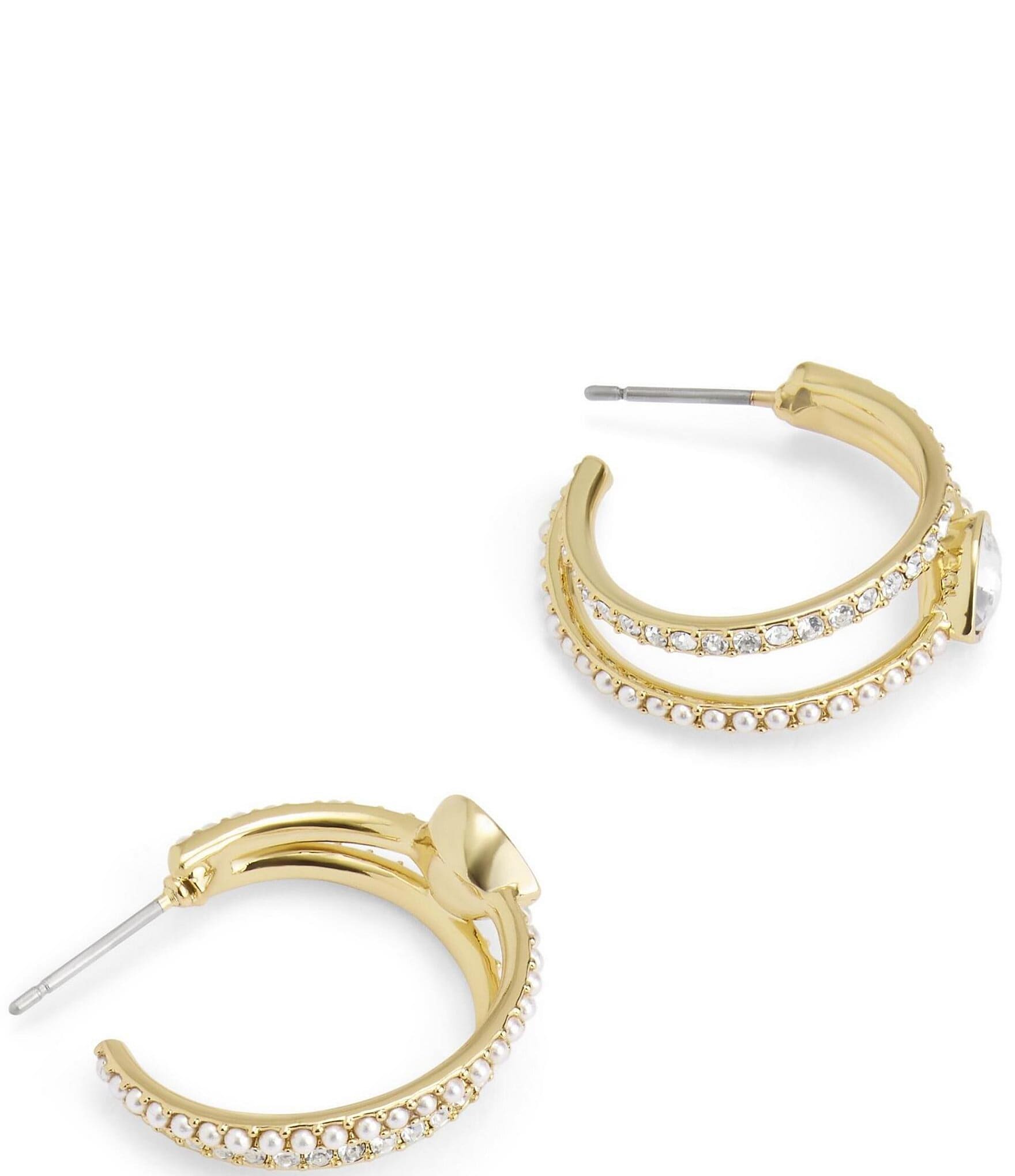 COACH Heart Crystal Pearl Hoop Earrings