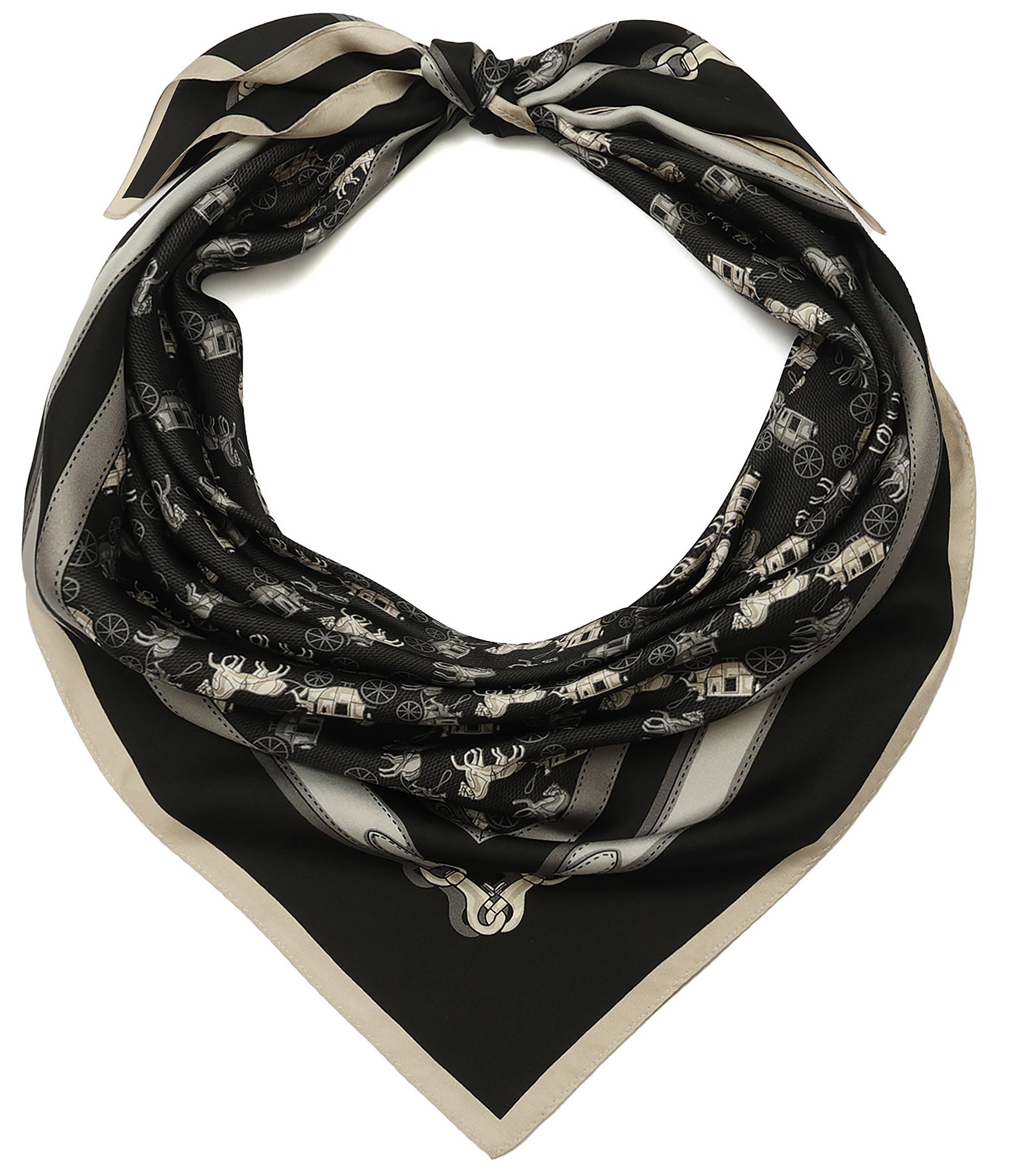 COACH Horse And Carriage Straps Printed Woven Silk Square Scarf