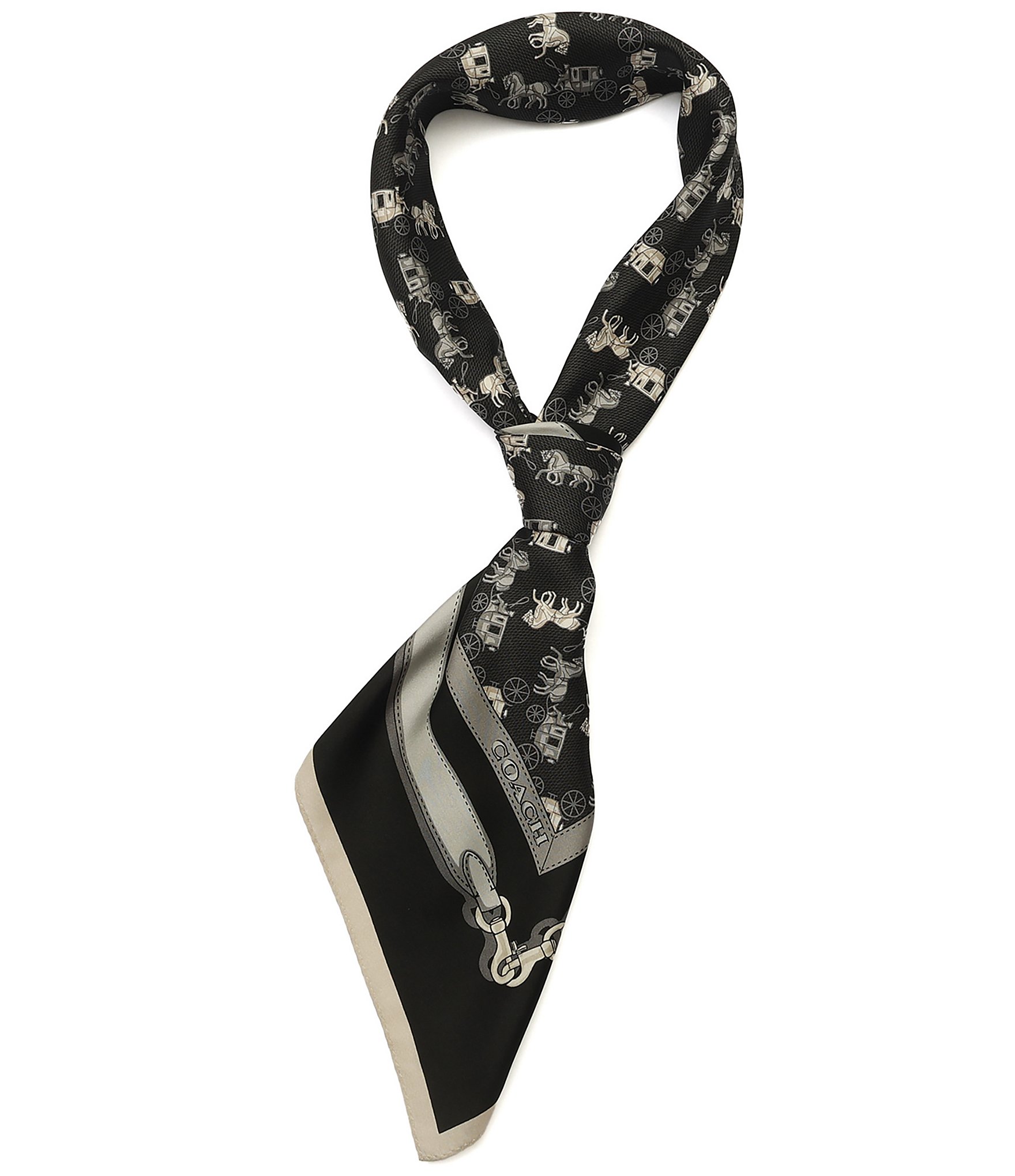 COACH Horse And Carriage Straps Printed Woven Silk Square Scarf