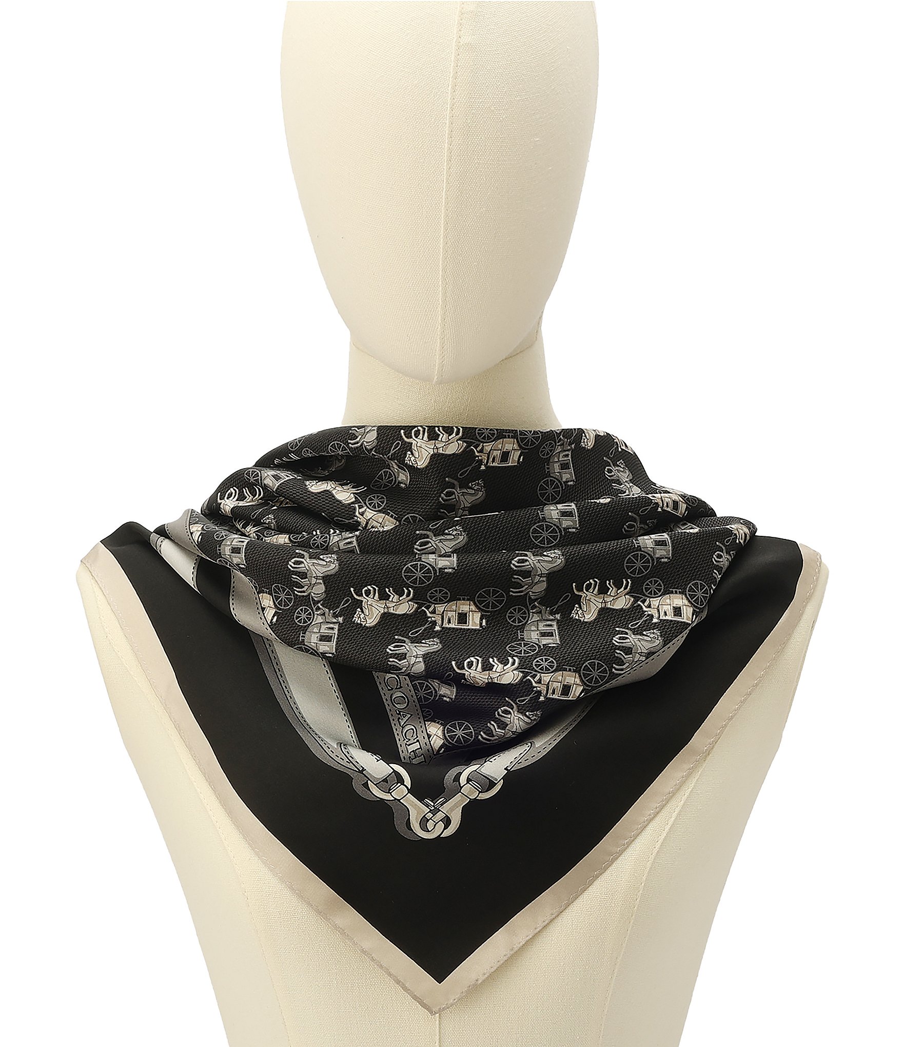 COACH Horse And Carriage Straps Printed Woven Silk Square Scarf
