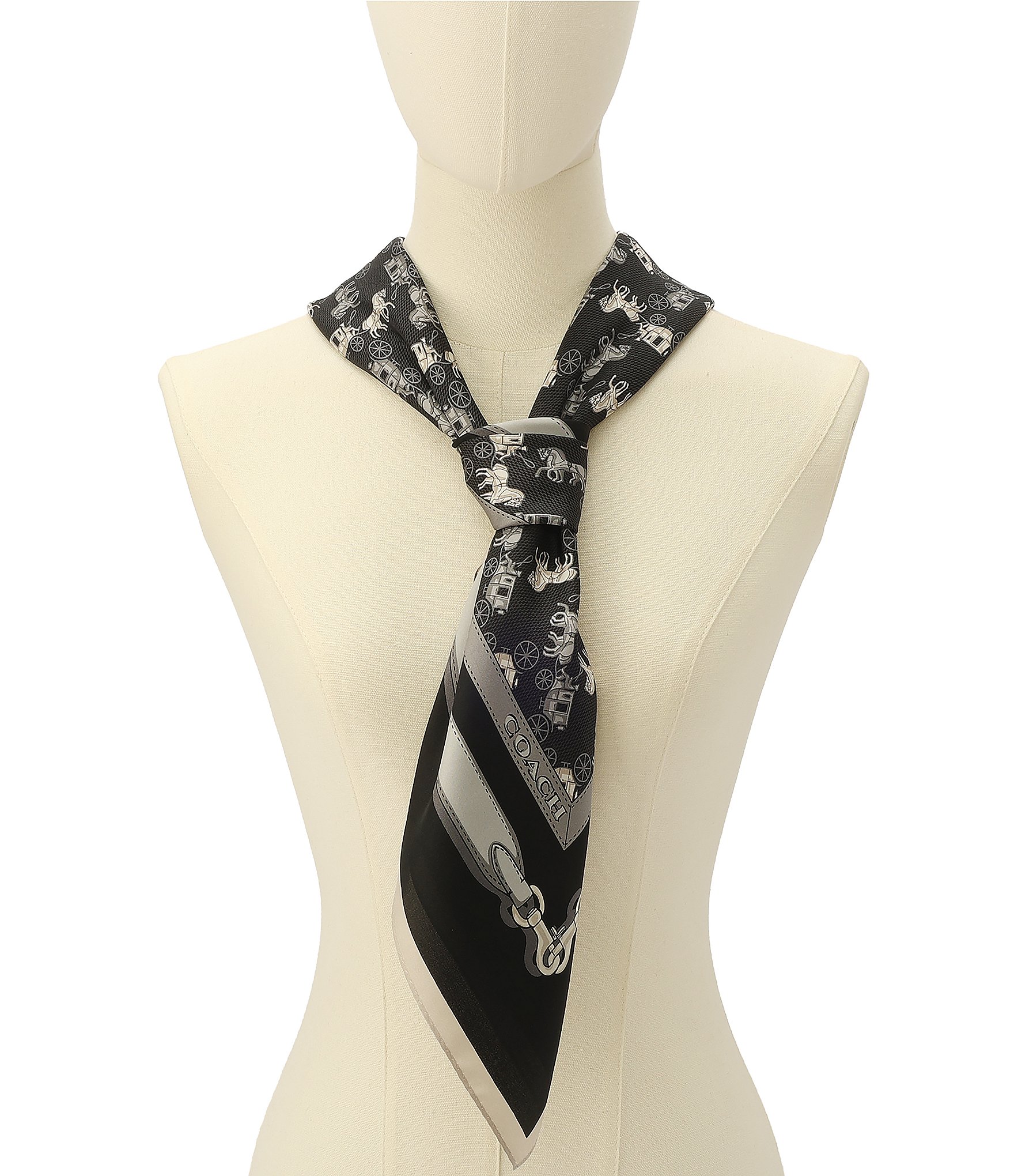 COACH Horse And Carriage Straps Printed Woven Silk Square Scarf