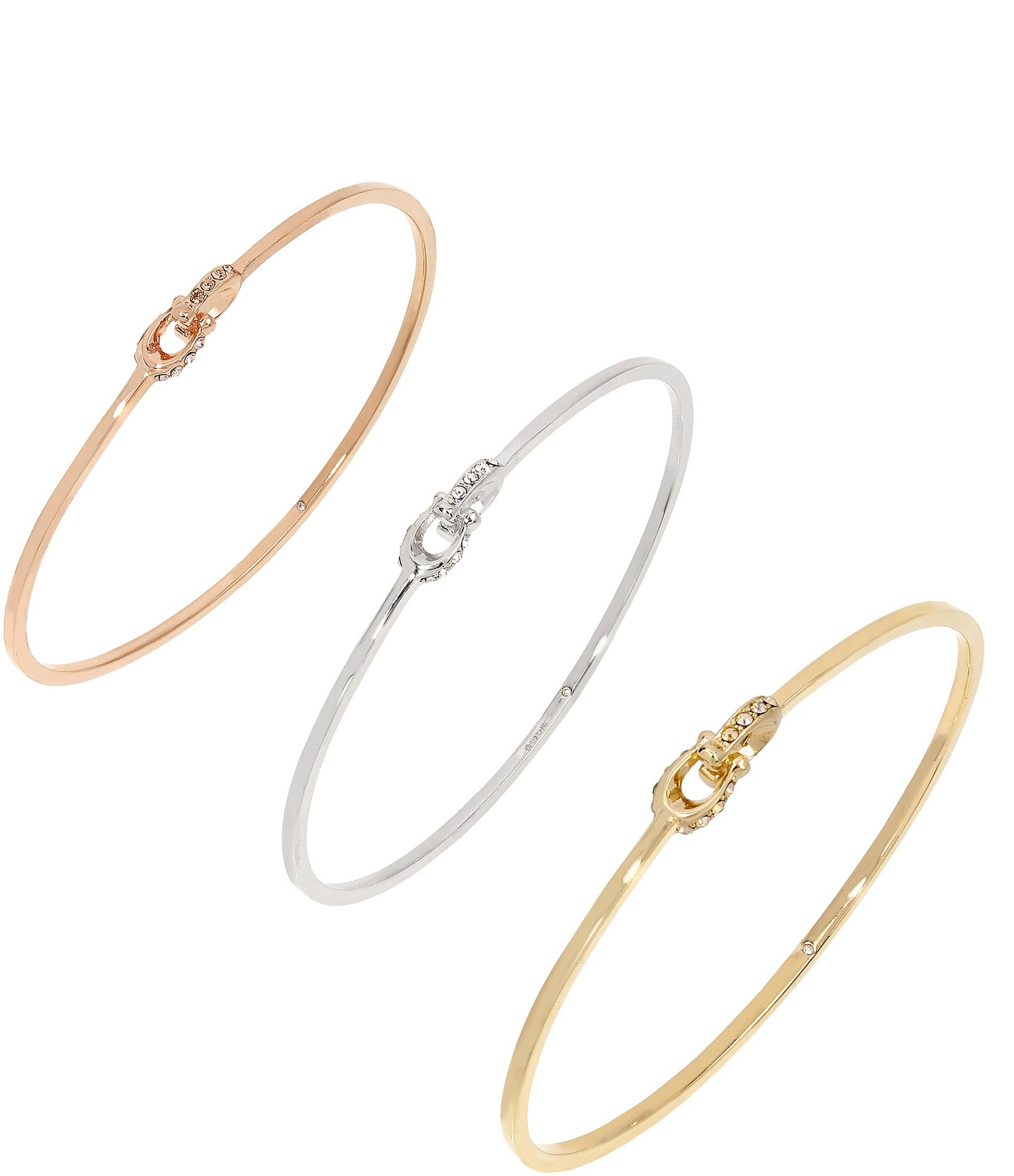 COACH Interlocking Signature C Crystal Tritone Bangle Bracelet Set