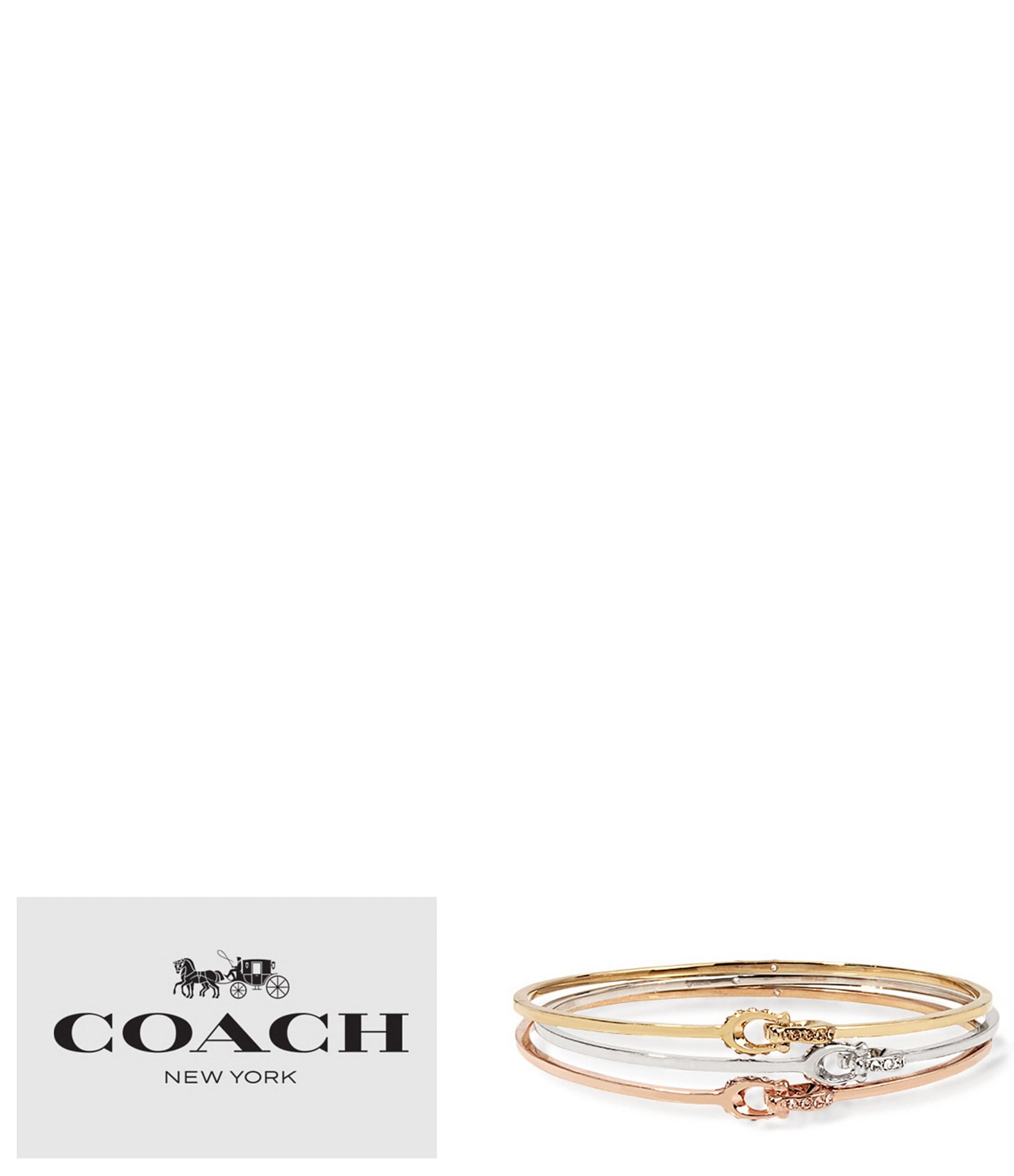 COACH Interlocking Signature C Crystal Tritone Bangle Bracelet Set