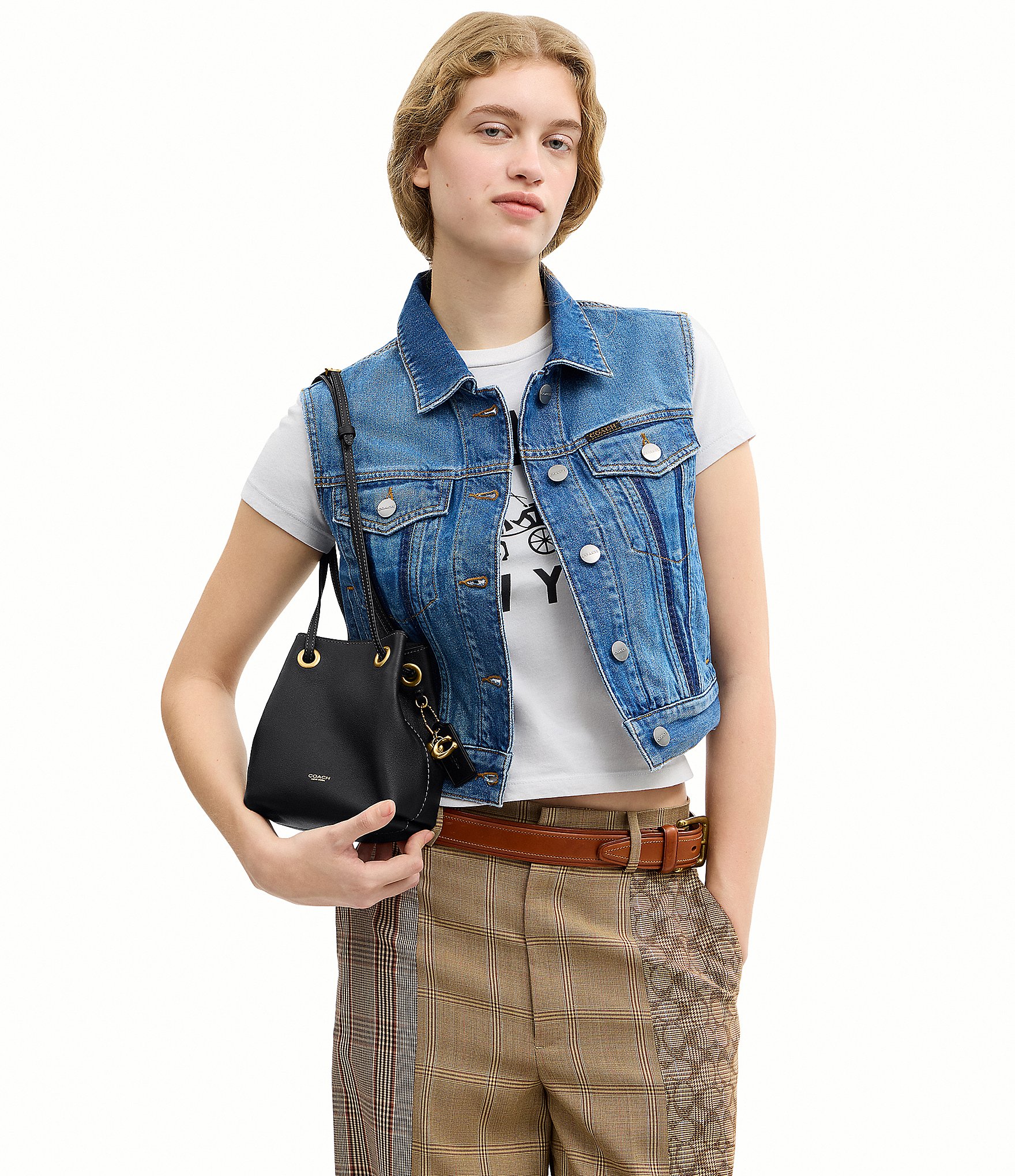 COACH Jade Leather Drawstring Bucket Bag