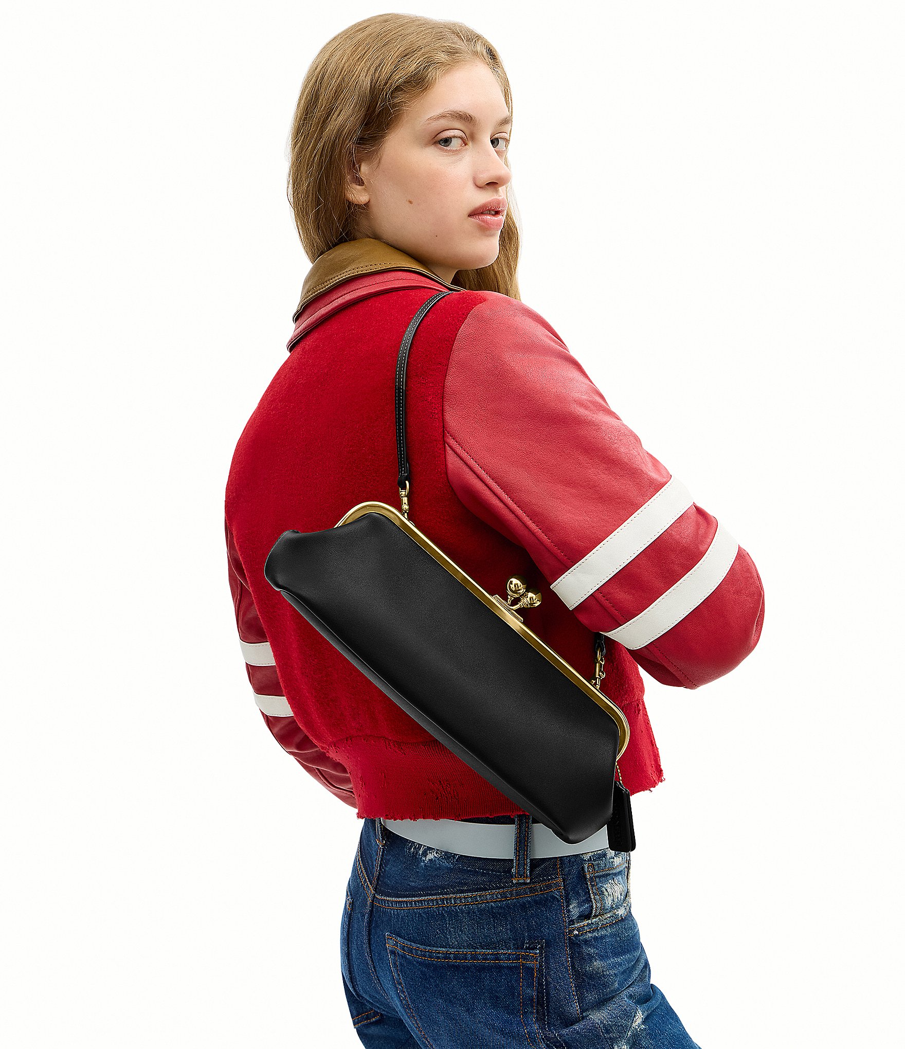 COACH Kisslock 30 East West Leather Frame Shoulder Bag