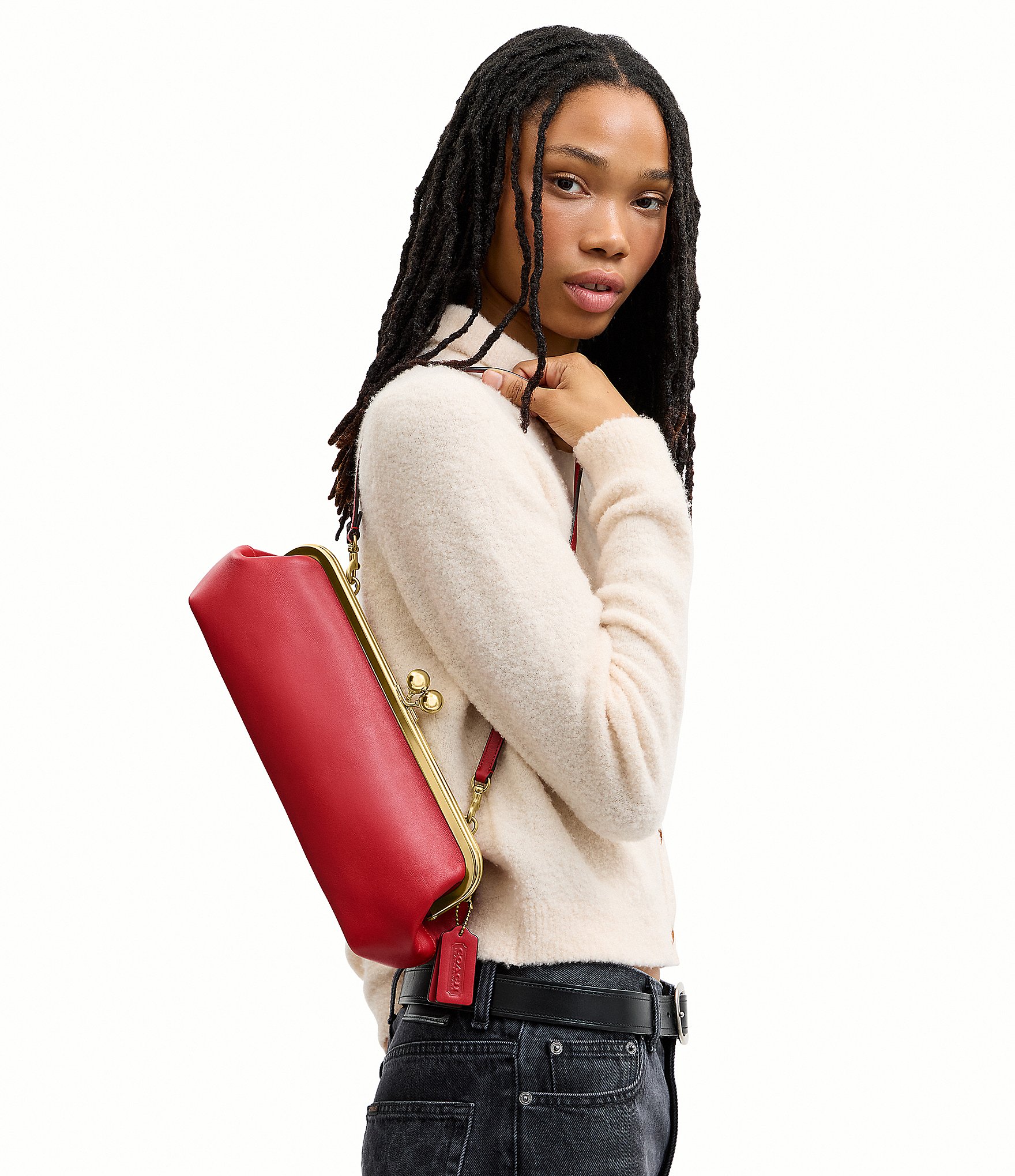 COACH Kisslock 30 East West Leather Frame Shoulder Bag