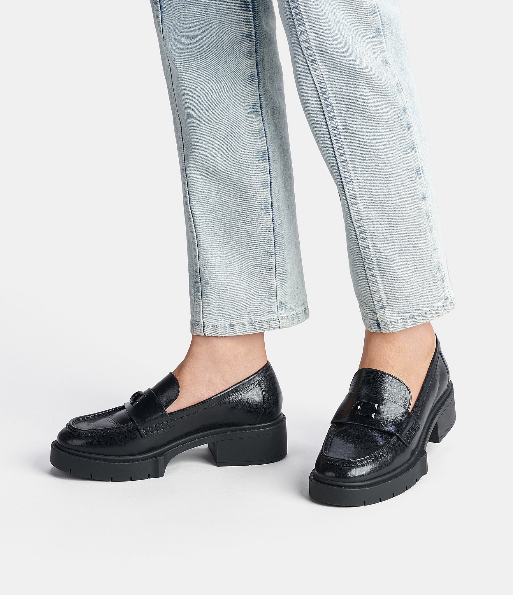 COACH Leah Leather Chunky Logo Platform Loafers
