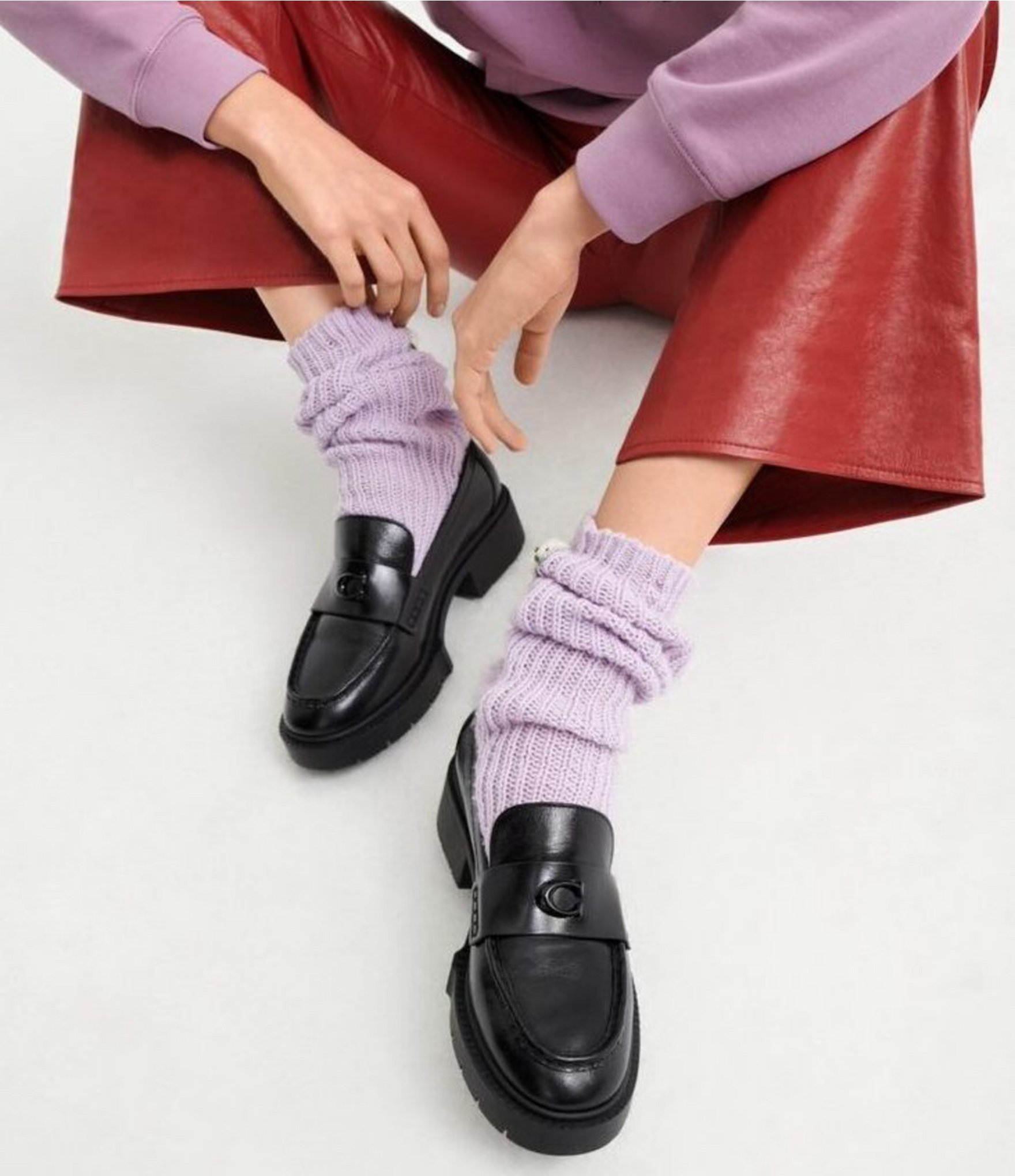 COACH Leah Leather Chunky Logo Platform Loafers