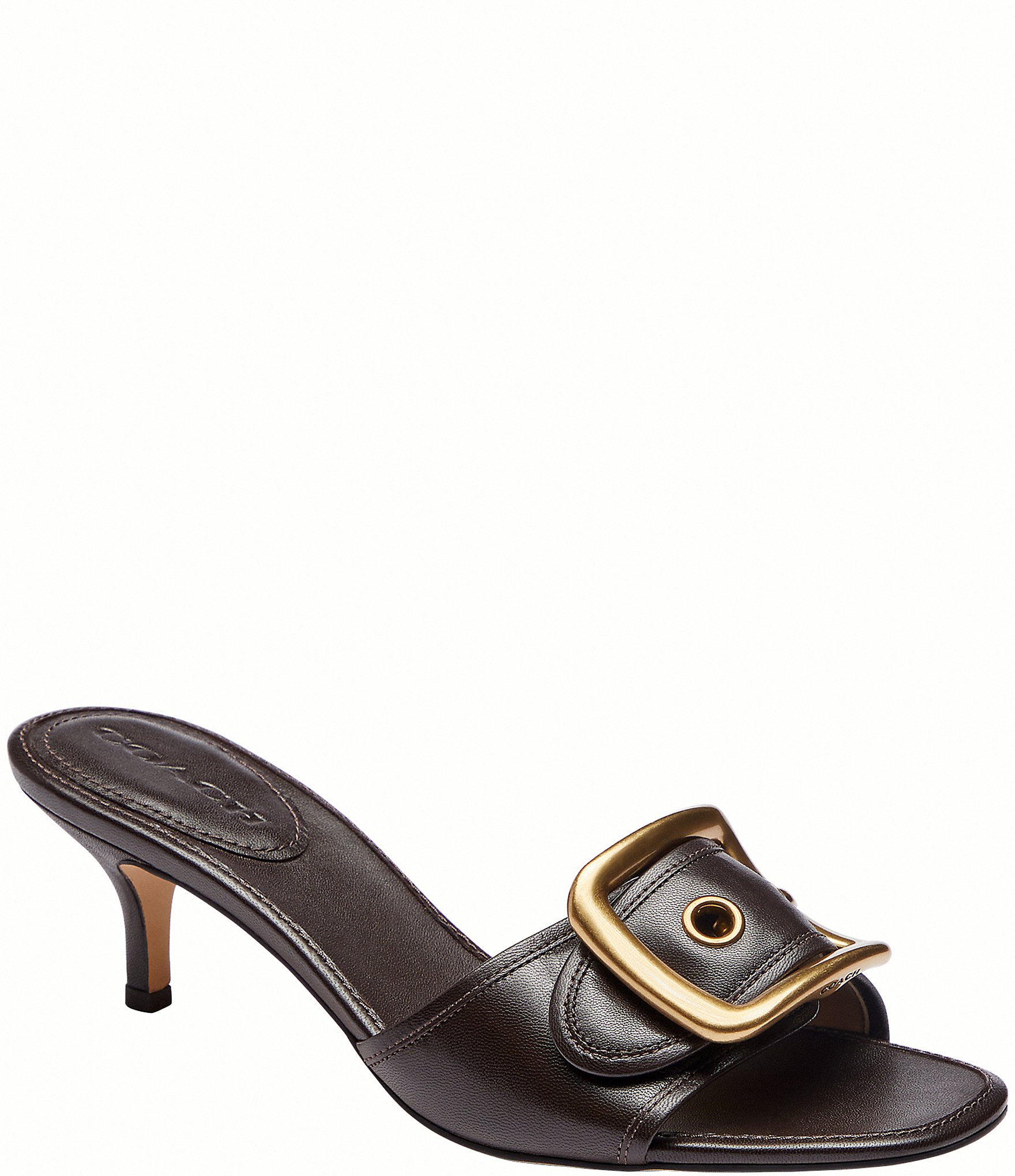 COACH Margot Oversized Buckle Loved Leather Heel Sandals